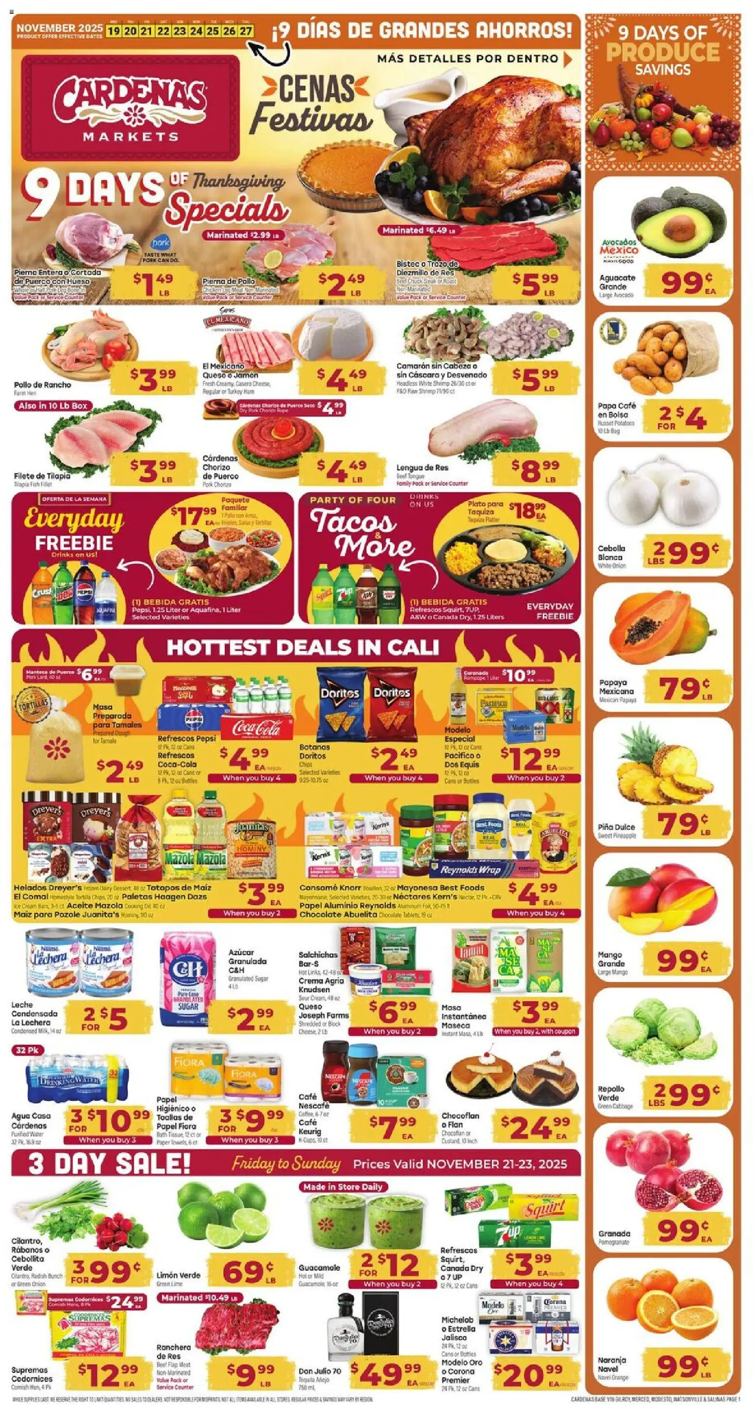 Cardenas Weekly Ad - CA - valid from 19.11.2025 | Page: 1 | Products: Pineapple, Ice cream, Avocado, Lime