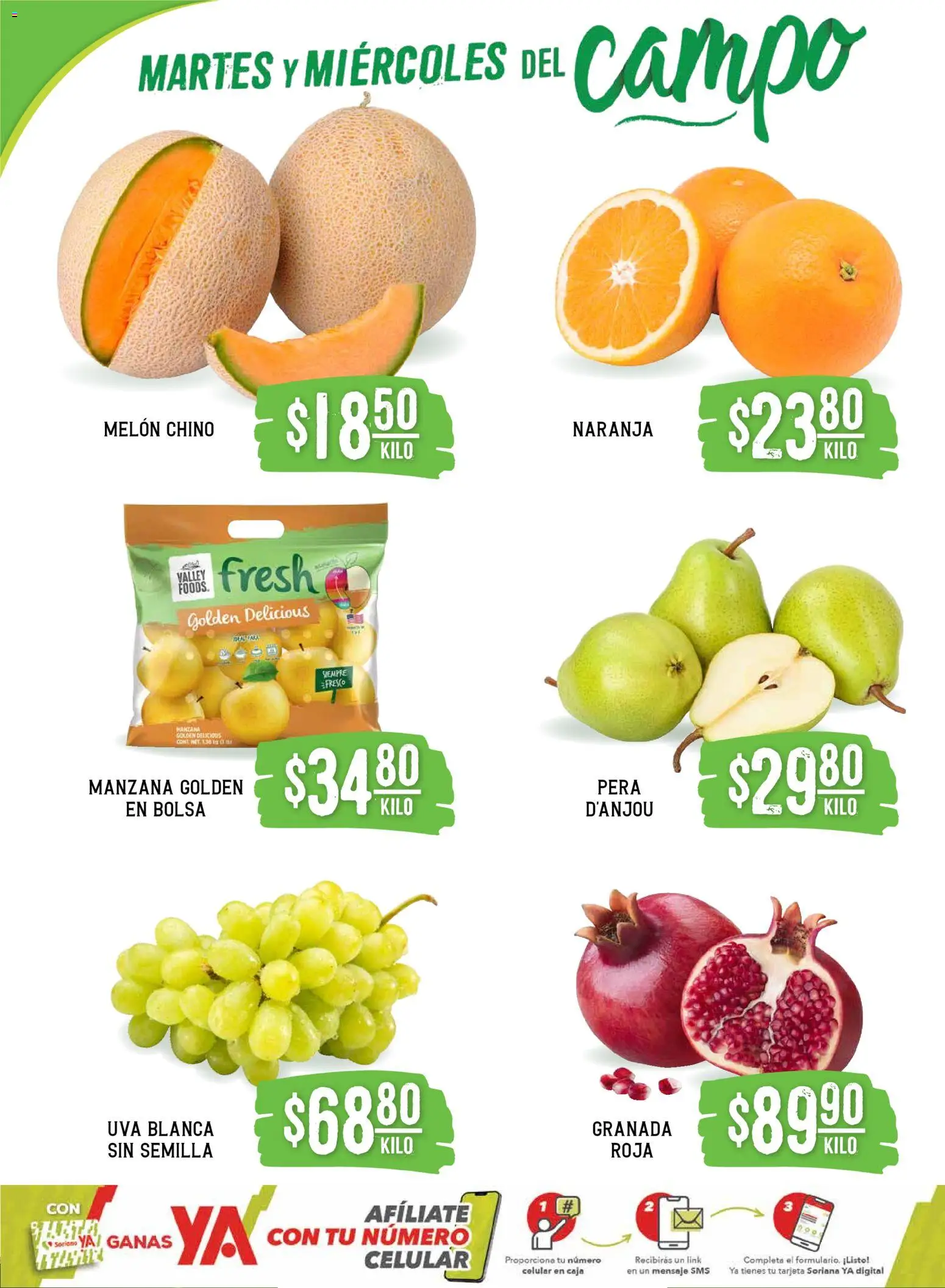 Nuevas ofertas de Soriana válidas en toda la República Mexicana desde el 25.11.2025. ¡Encuentra las mejores ofertas en Soriana - Martes y Miércoles del Campo Súper: BCS, Son y Sin! | Página: 2 | Productos: Pera, Manzana, Uva, Caja