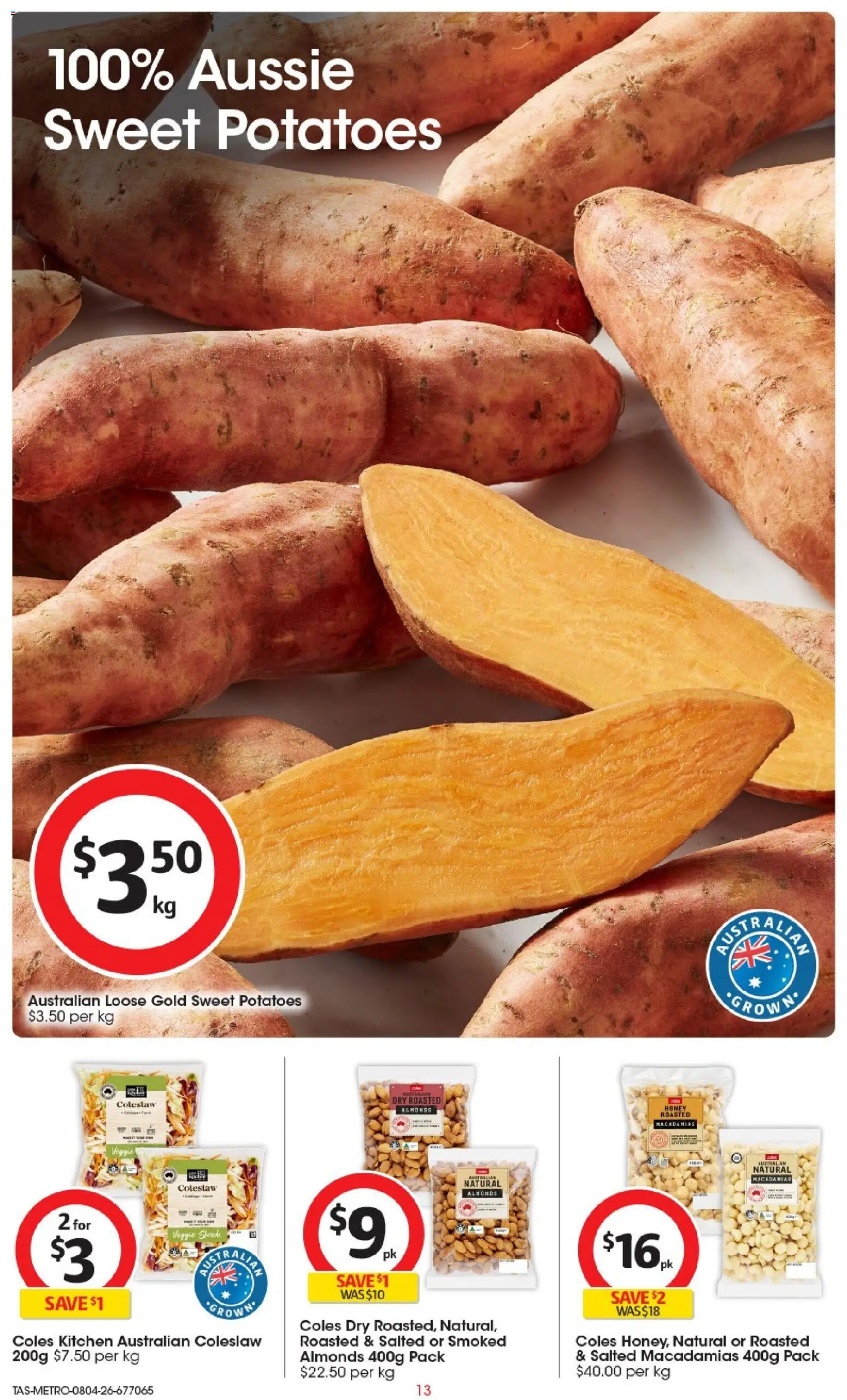 Coles catalogue - valid from 08.04.2026 | Page: 13 | Products: Almonds, Honey, Potatoes
