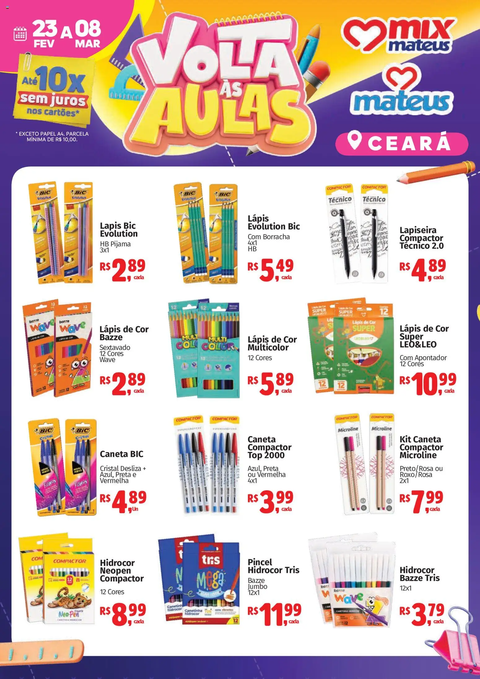 Mateus Folheto - válido de 23.02.2026 | Página: 1 | Produtos: Lápis de cor, Caneta, Canetinha, Borracha