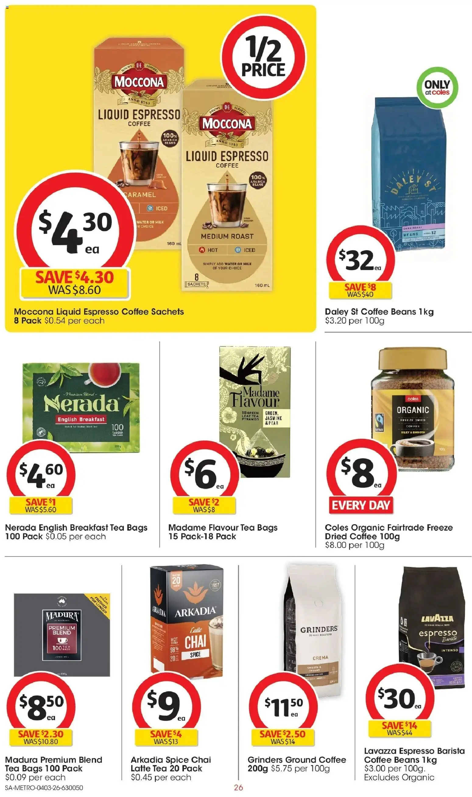 Coles catalogue - valid from 04.03.2026 | Page: 26 | Products: Tea, Water, Pear, Moccona