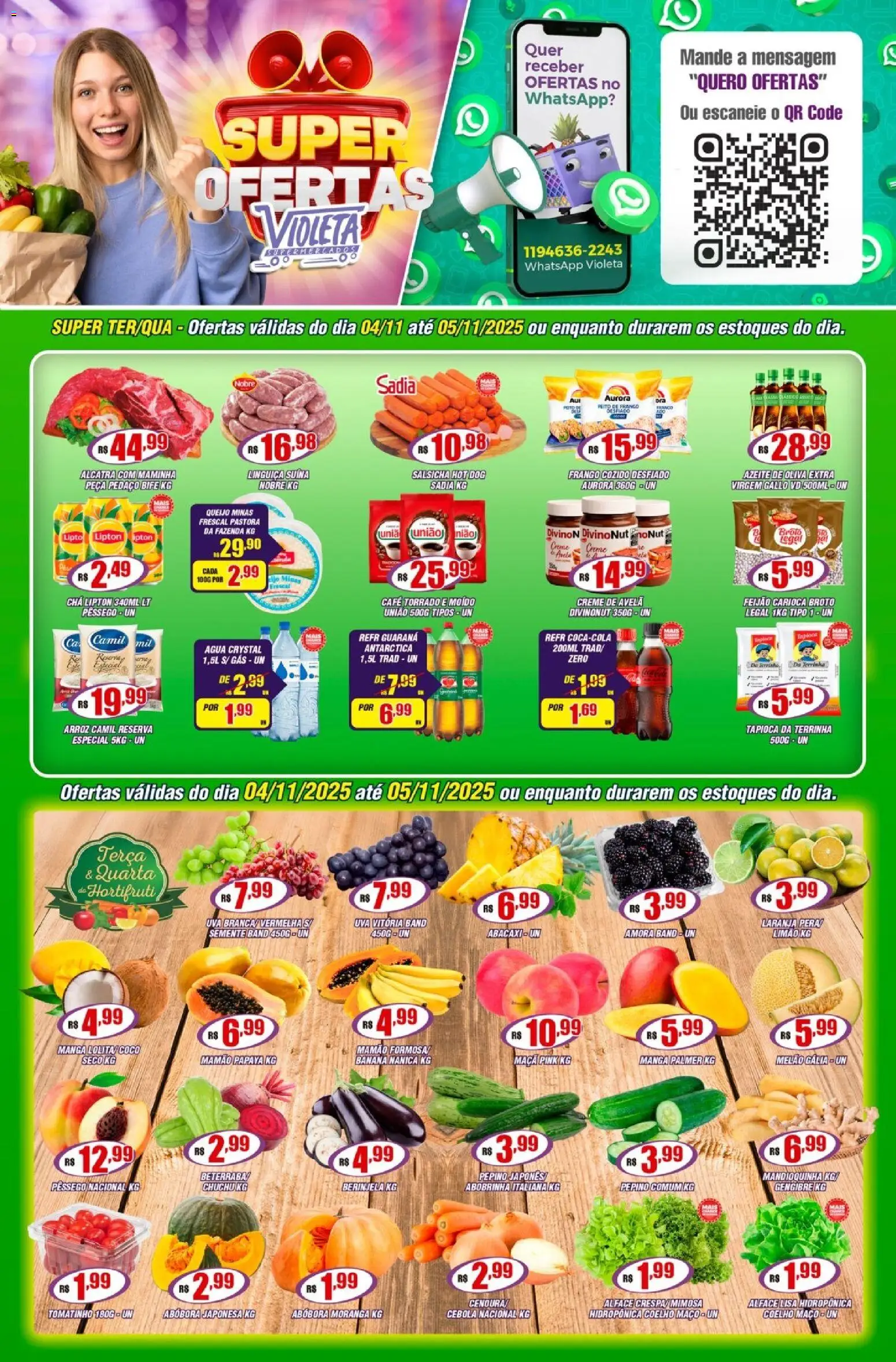 Violeta Supermercados Folheto - válido de 04.11.2025 | Página: 1 | Produtos: Chuchu, Linguiça, Chá, Creme
