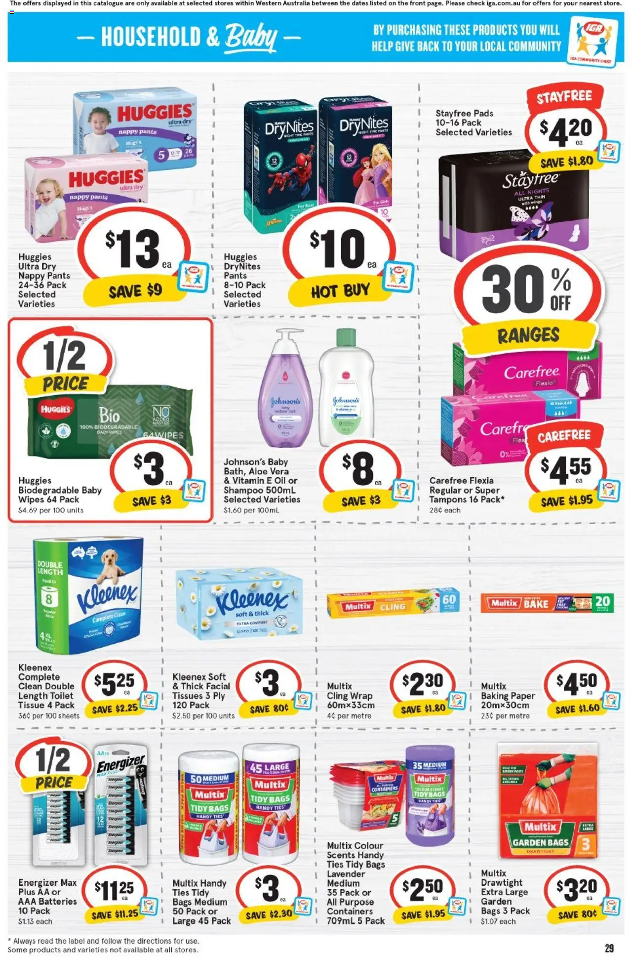 IGA catalogue - valid from 13.08.2025 | Page: 29 | Products: Toilet, Pants, Batteries, Tampons