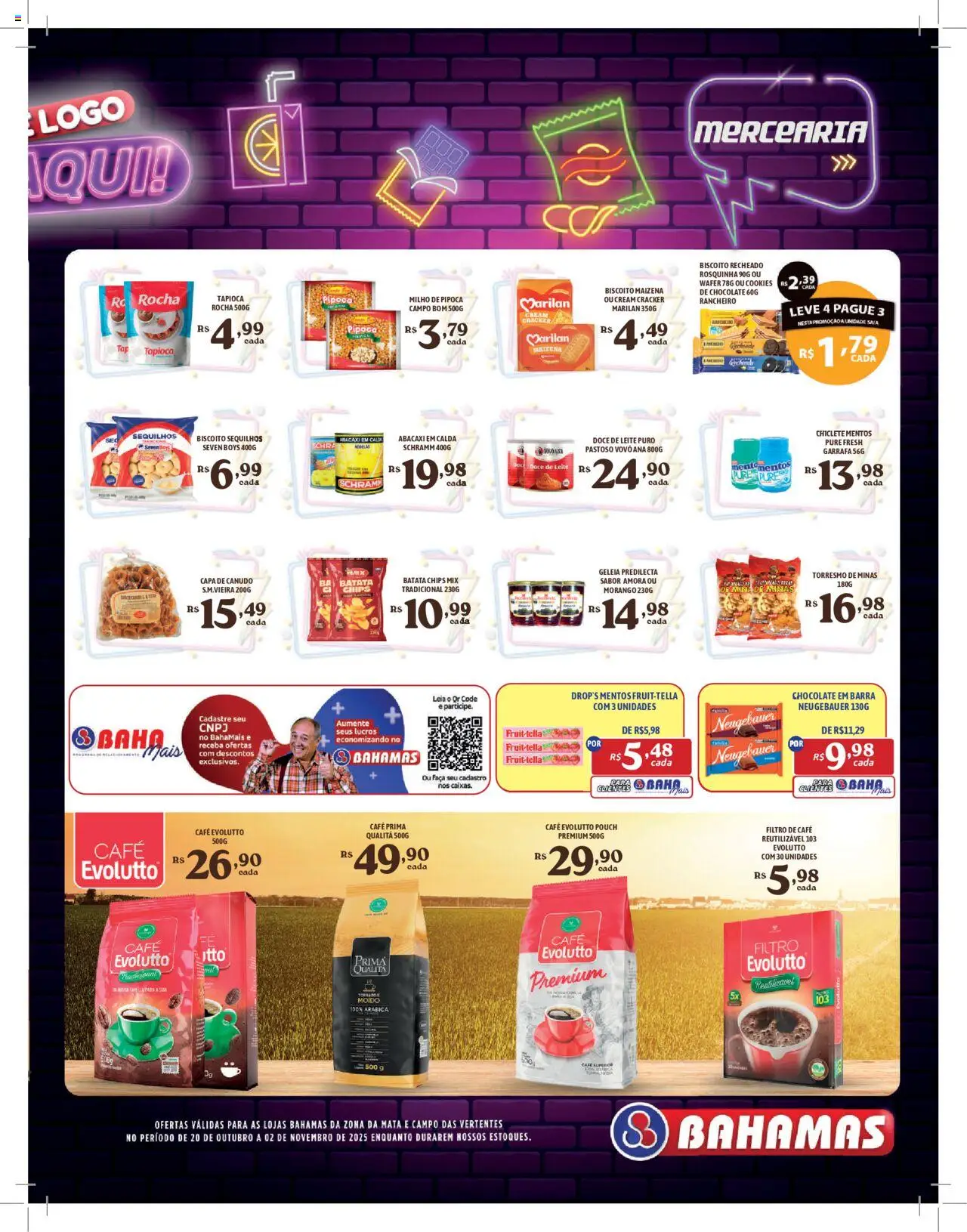 Bahamas Supermercados Folheto - válido de 20.10.2025 | Página: 3 | Produtos: Leite, Batata, Cookies, Doce de leite
