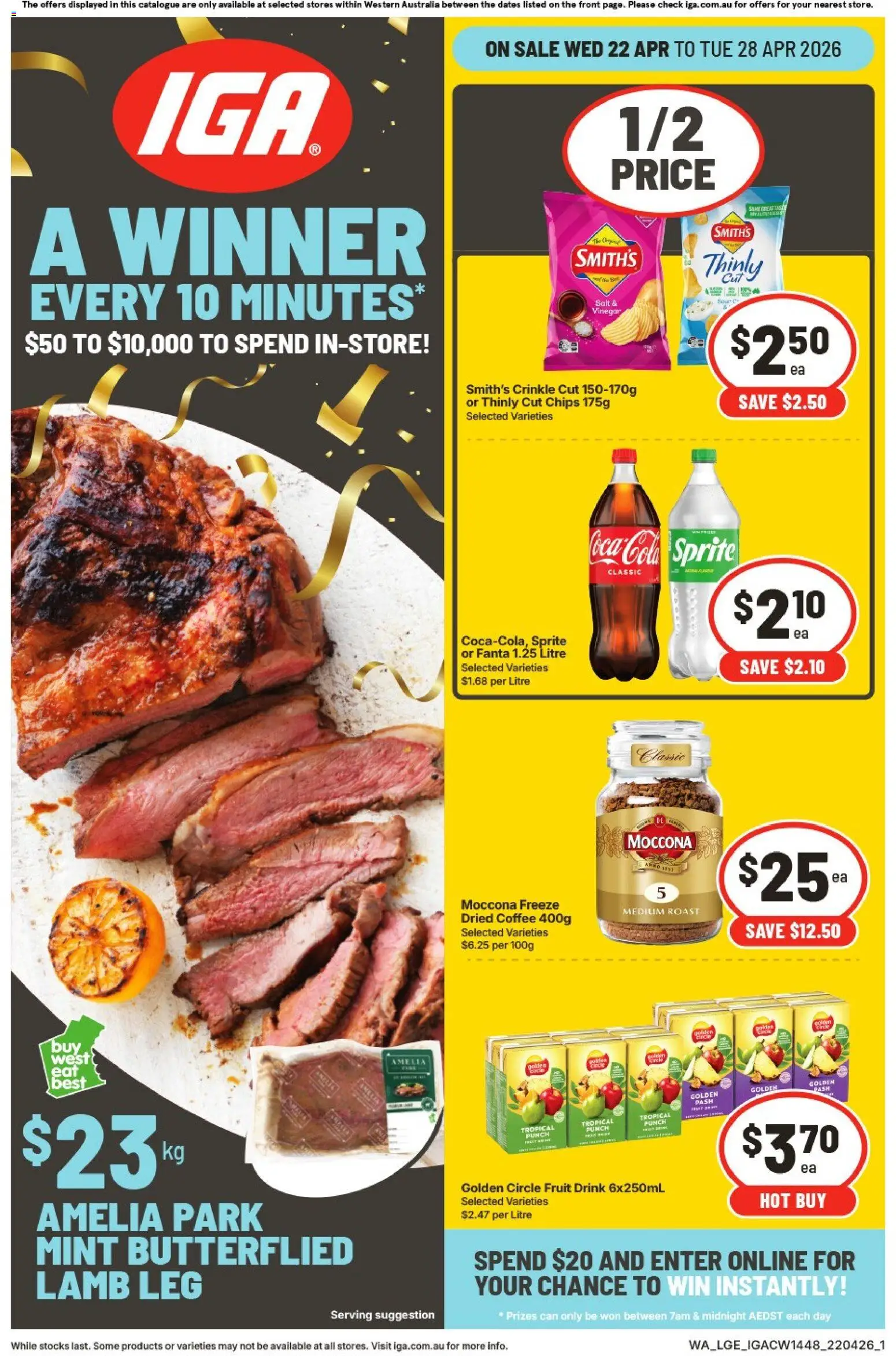 IGA catalogue - valid from 22.04.2026 | Page: 1 | Products: Coffee, Lamb, Chips, Salt