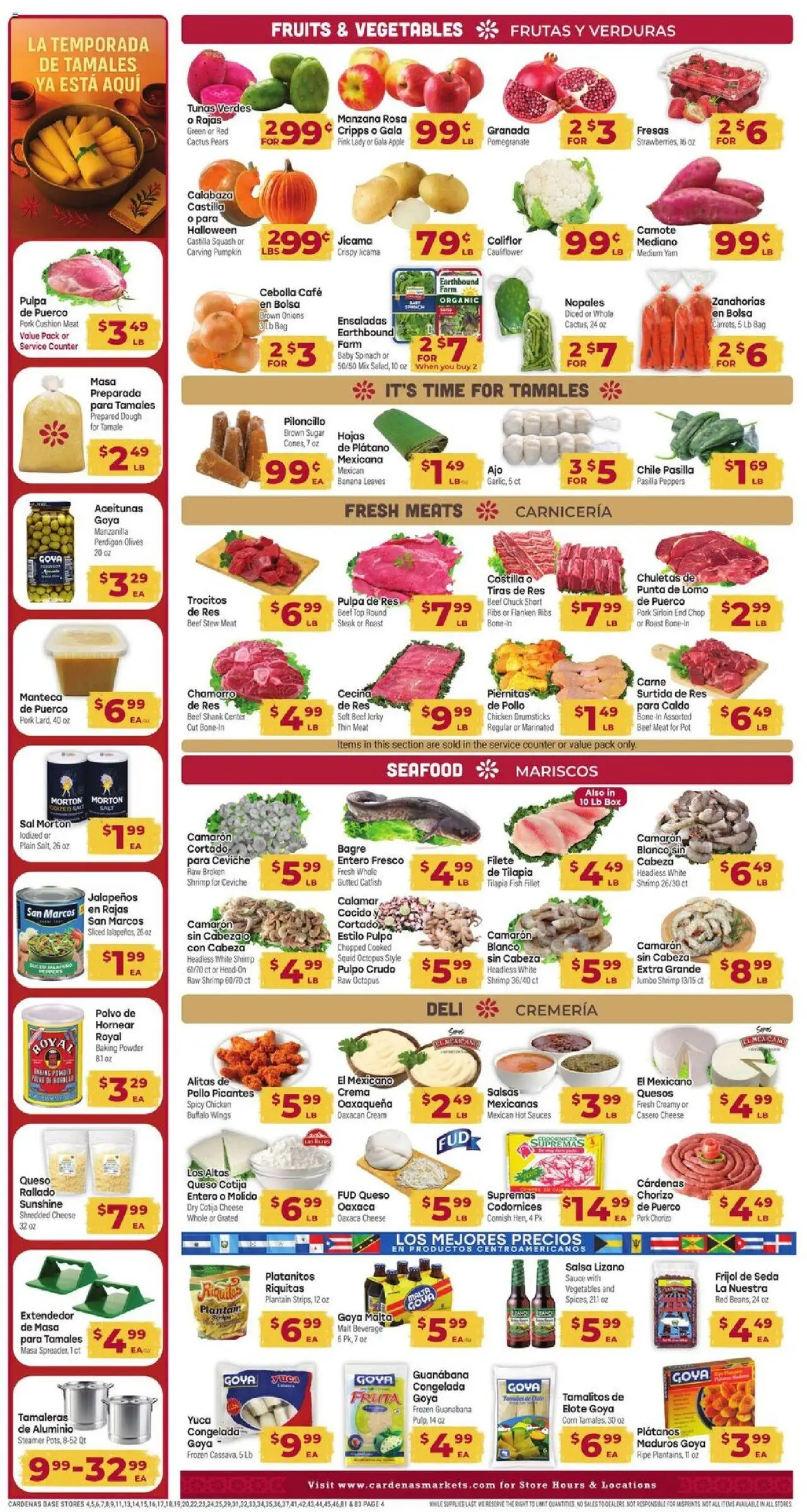 Cardenas Weekly Ad - CA - valid from 01.10.2025 | Page: 4 | Products: Spinach, Cheese, Pork, Steamer