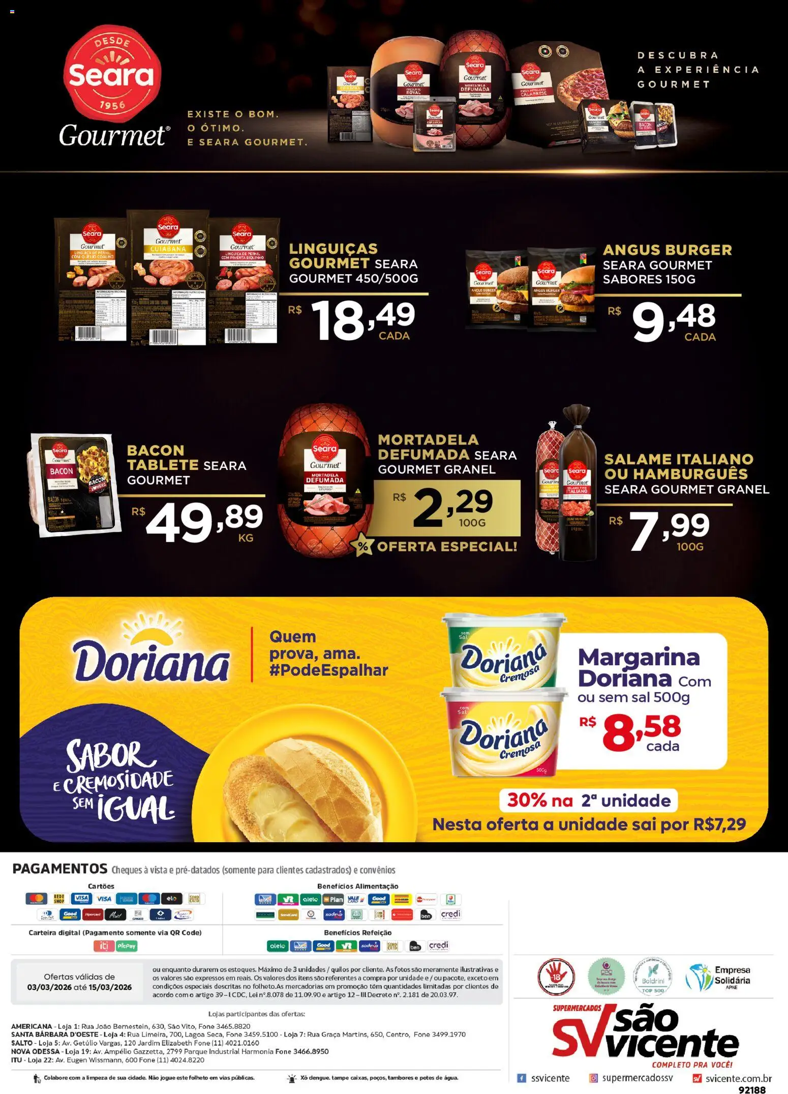 Supermercados São Vicente Folheto - válido de 03.03.2026 | Página: 2 | Produtos: Pimenta, Doriana, Salame, Queijo coalho