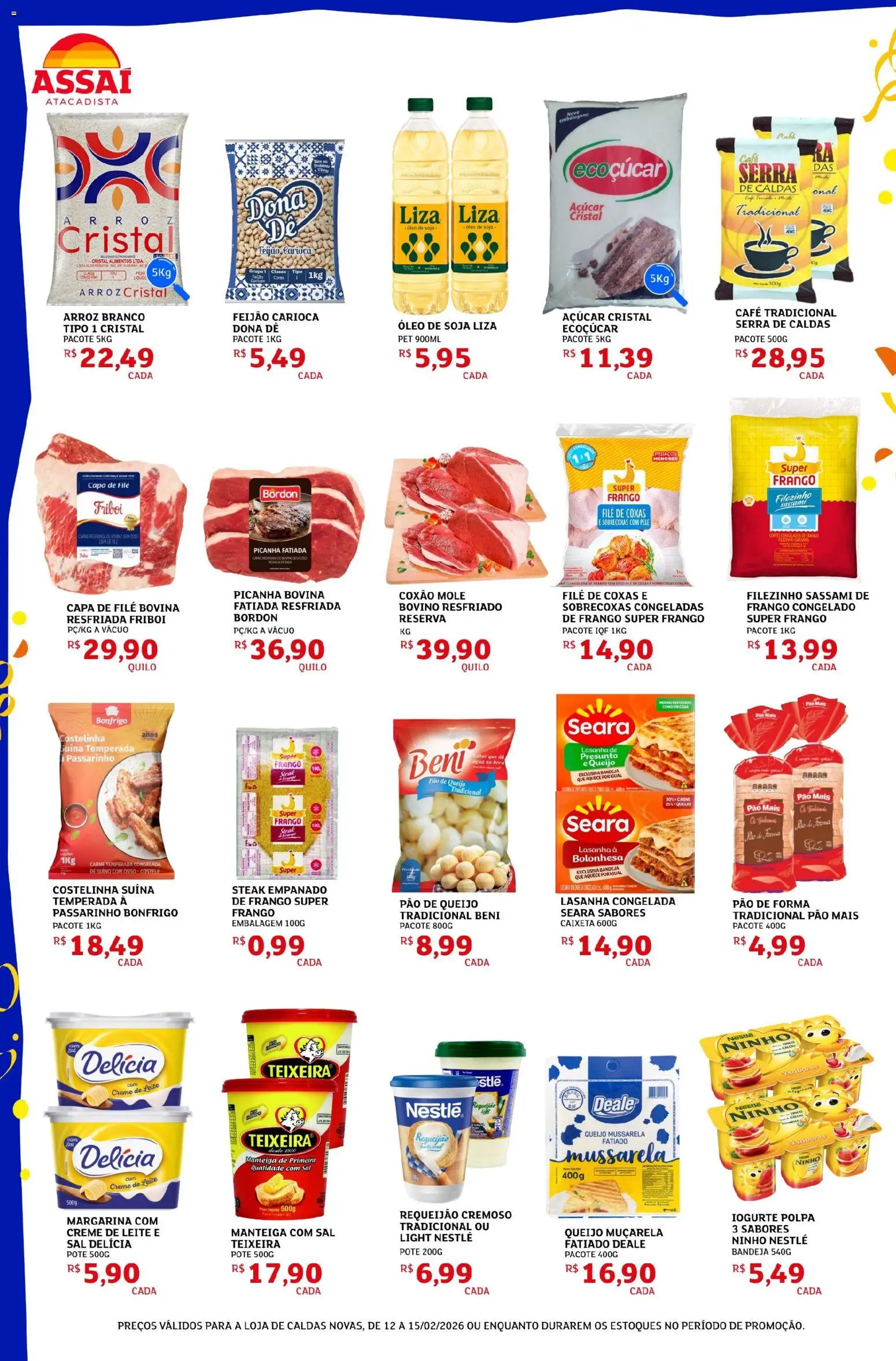 Assaí Atacadista Folheto - válido de 12.02.2026 | Página: 2 | Produtos: Muçarela, Pão de forma, Açúcar, Pão de queijo