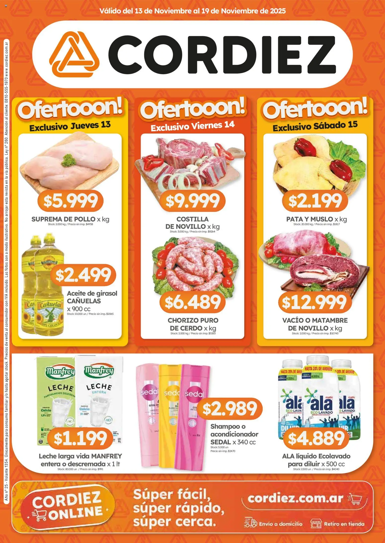 Cordiez ofertas │ válido desde el 13.11.2025 | Página: 1 | Productos: Pollo, Shampoo, Leche, Chorizo