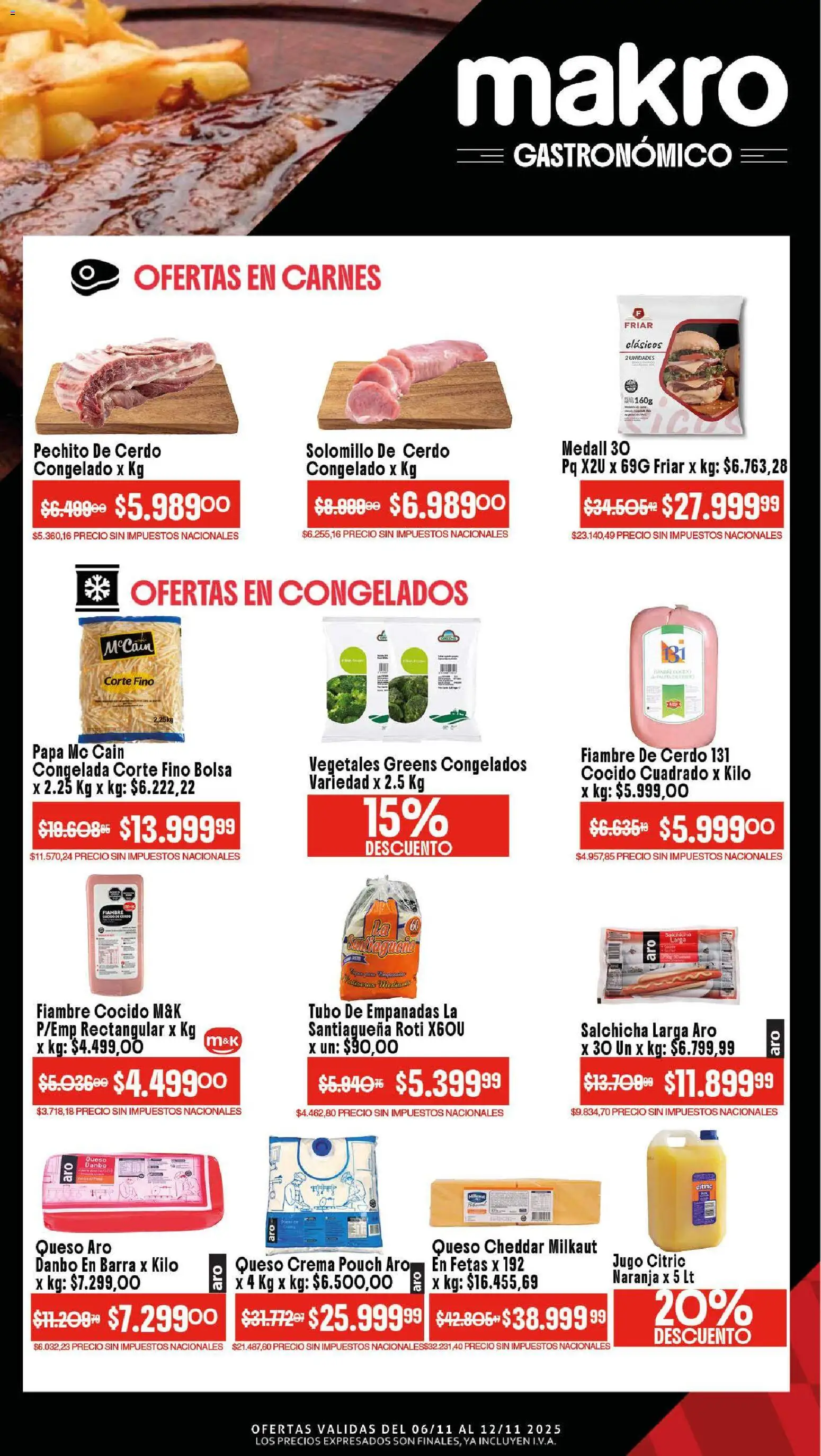 Makro ofertas │ válido desde el 06.11.2025 | Página: 2 | Productos: Bolsa, Salchicha, Queso crema, Jugo
