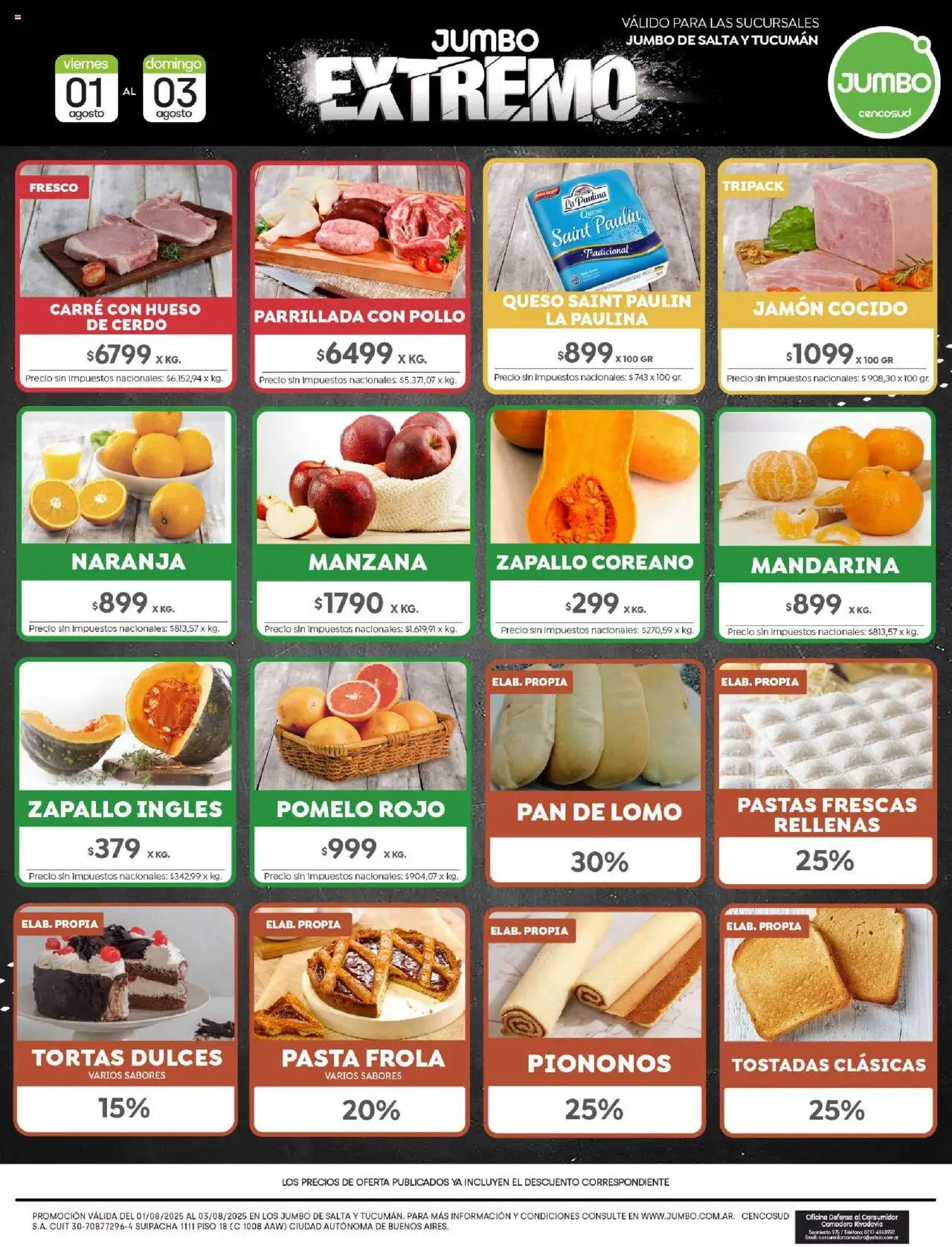 Jumbo ofertas - Salta y Tucumán │ válido desde el 31.07.2025 | Página: 7 | Productos: Pollo, Zapallo, Pomelo, Jamón
