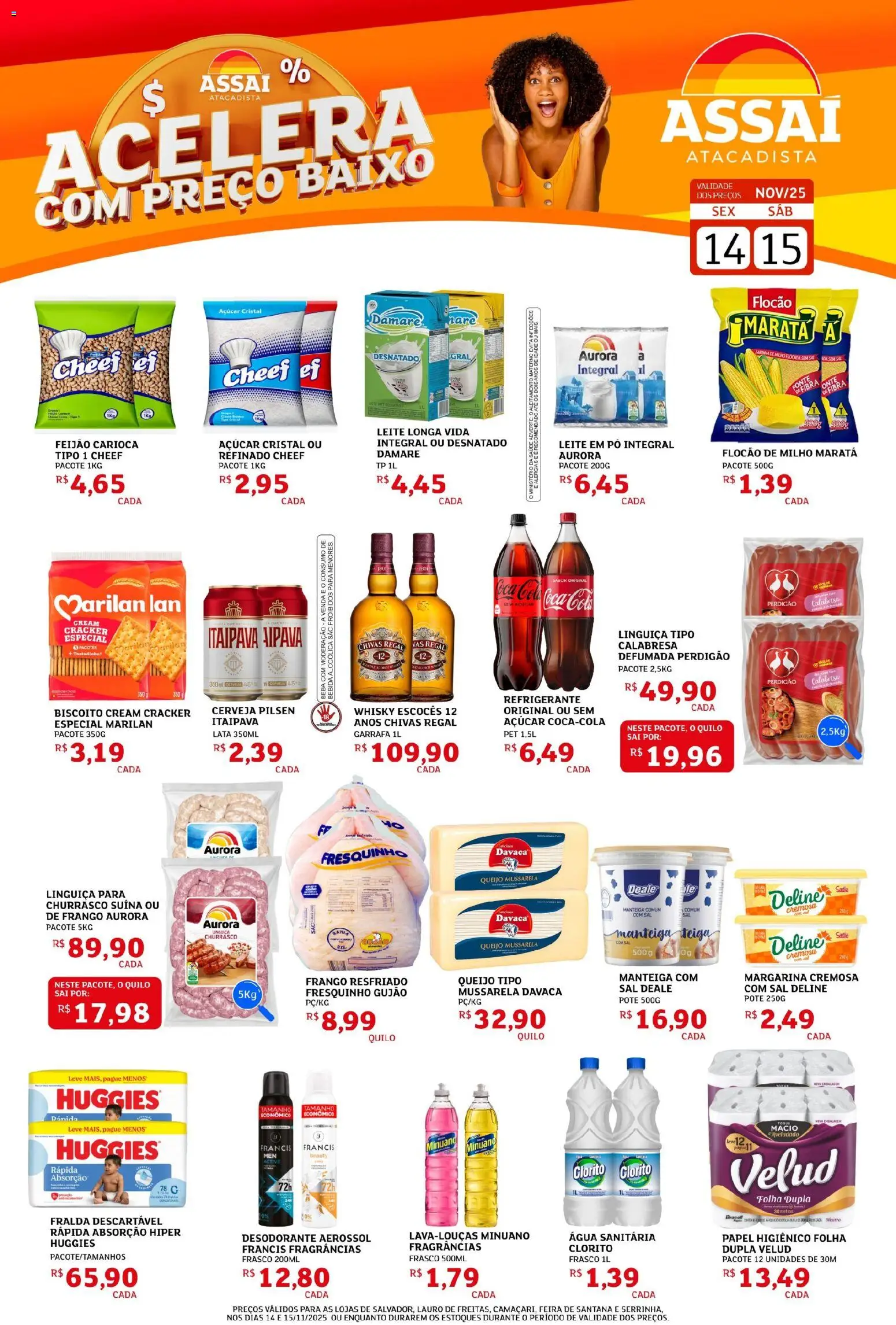 Assaí Atacadista Folheto - válido de 14.11.2025 | Página: 1 | Produtos: Biscoito, Desodorante, Linguiça, Água sanitária