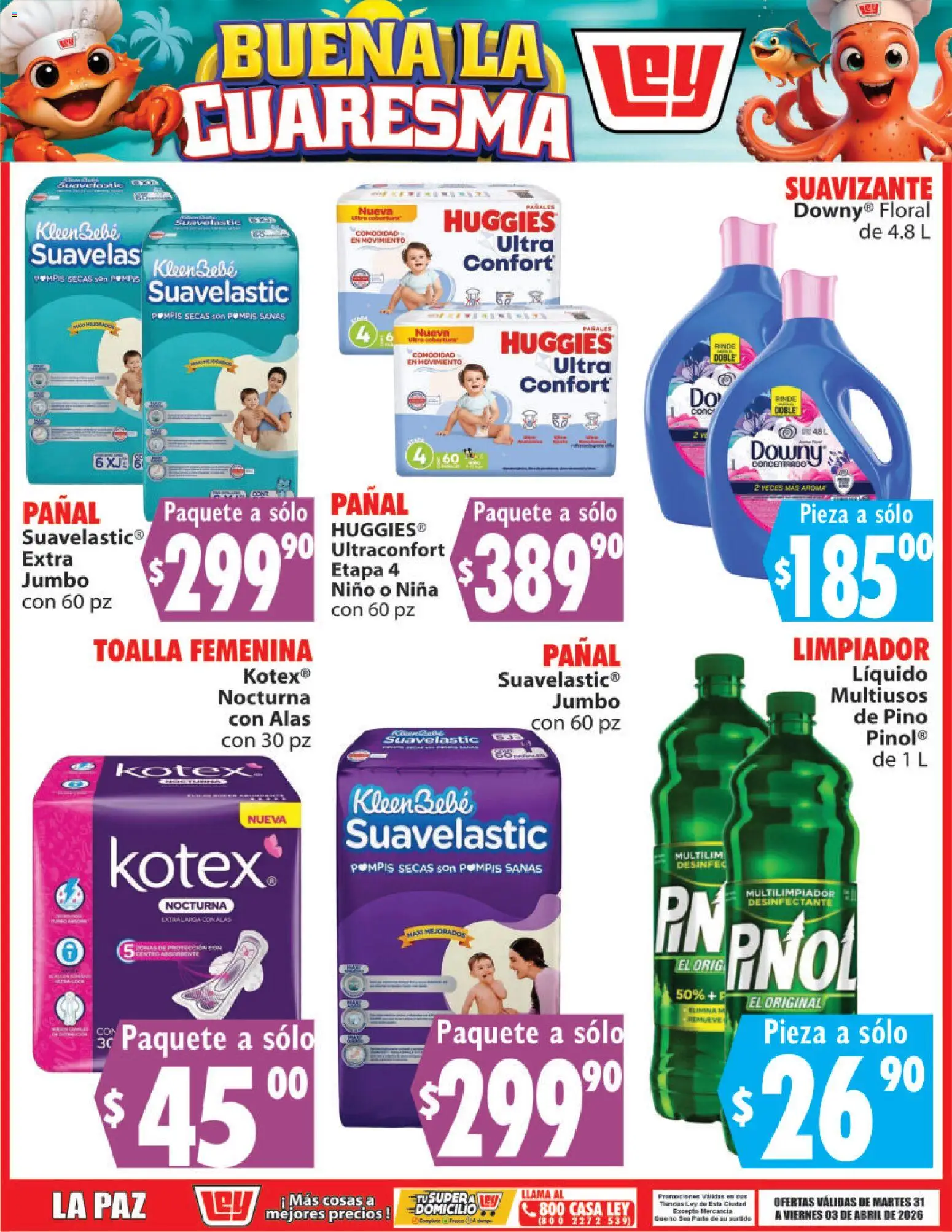 Nuevas ofertas de Casa Ley válidas en toda la República Mexicana desde el 31.03.2026. ¡Encuentra las mejores ofertas en Casa Ley folleto Buena la Cuaresma! | Página: 9 | Productos: Suavizante, Limpiador, Toalla, Desinfectante