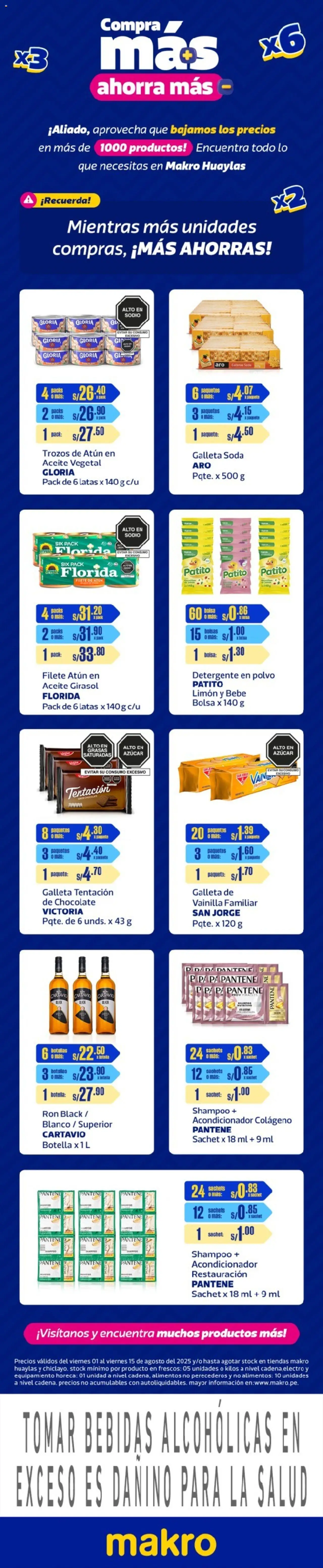 Catálogo Makro válido desde 01.08.2025 | Página: 1 | Productos: Aceite, Galletas, Bolsa, Polvo