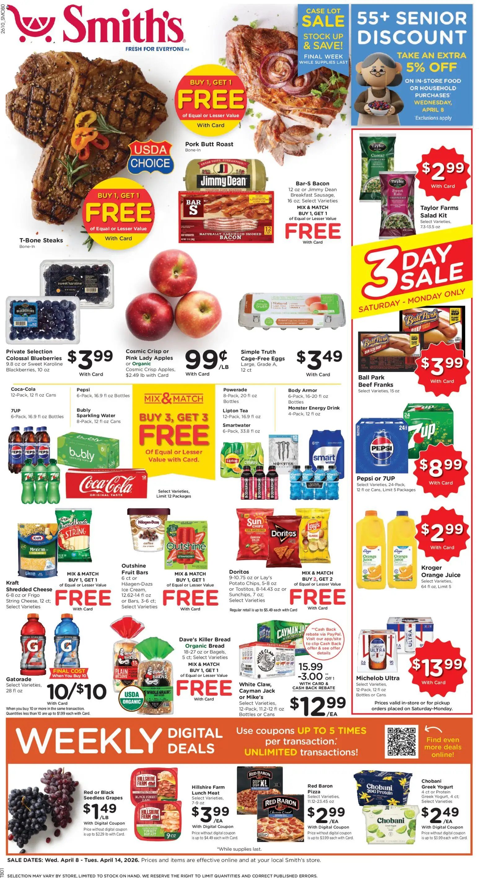 Smith's Weekly Ad - ID - valid from 08.04.2026 | Page: 1 | Products: Clip, Yogurt, Pork, Water