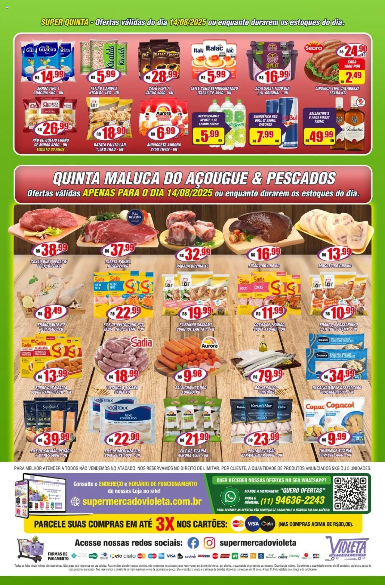 Violeta Supermercados Folheto - válido de 12.08.2025 | Página: 2 | Produtos: Forno, Arroz, Refrigerante, Açaí