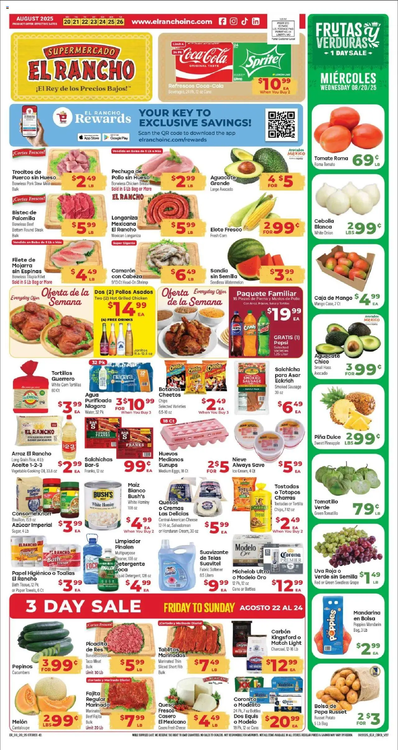 El Rancho Weekly Ad - valid from 20.08.2025 | Page: 1 | Products: Eggs, Rice, Avocado, Bag