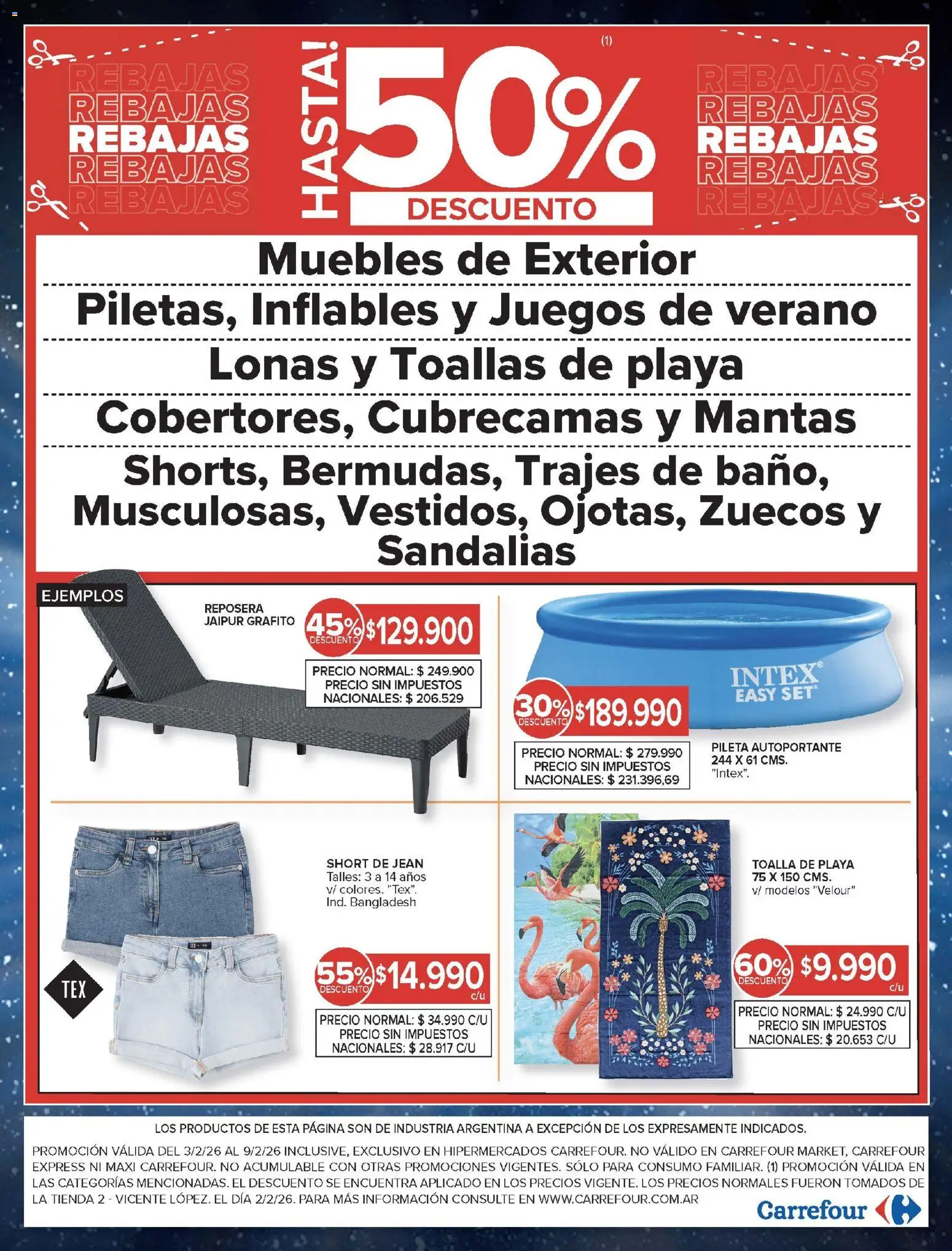 Carrefour ofertas │ válido desde el 03.02.2026 | Página: 3 | Productos: Jean, Toallas, Pileta, Sandalias