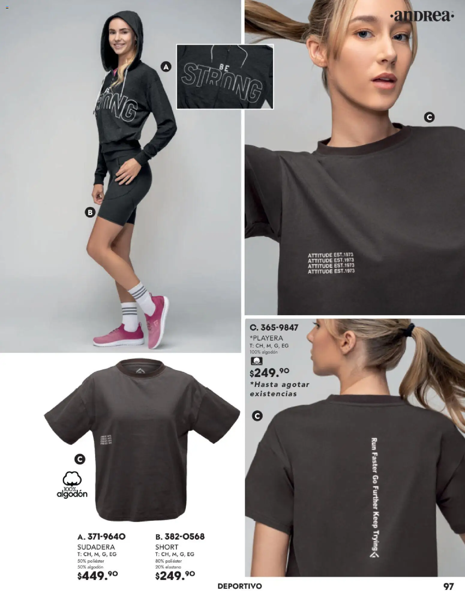 Nuevas ofertas de Andrea válidas en toda la República Mexicana desde el 26.11.2025. ¡Encuentra las mejores ofertas en Andrea catálogo Vestir! | Página: 97 | Productos: Algodón, Sudadera, Short