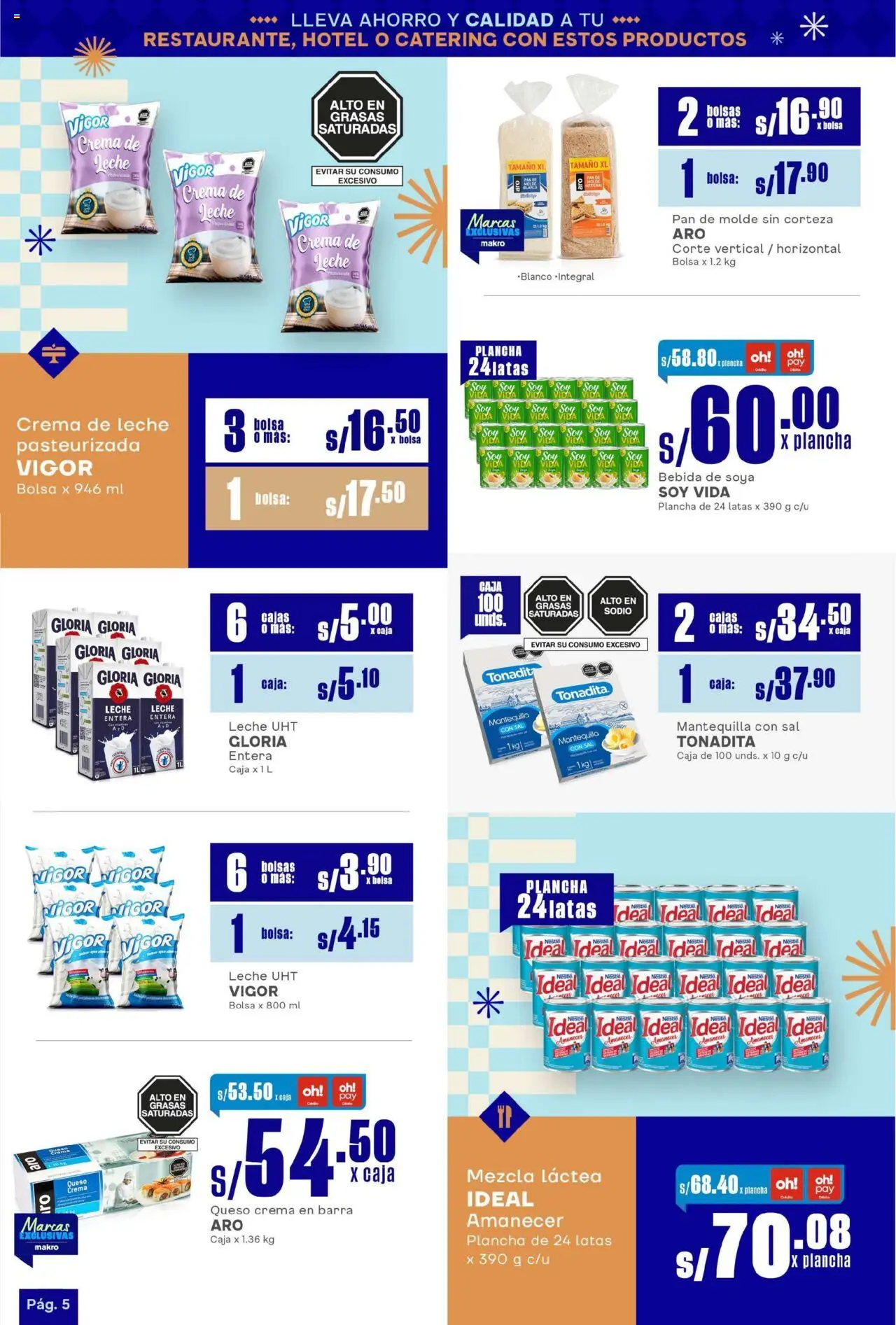 Catálogo Makro válido desde 31.07.2025 | Página: 5 | Productos: Caja, Leche, Queso, Pan