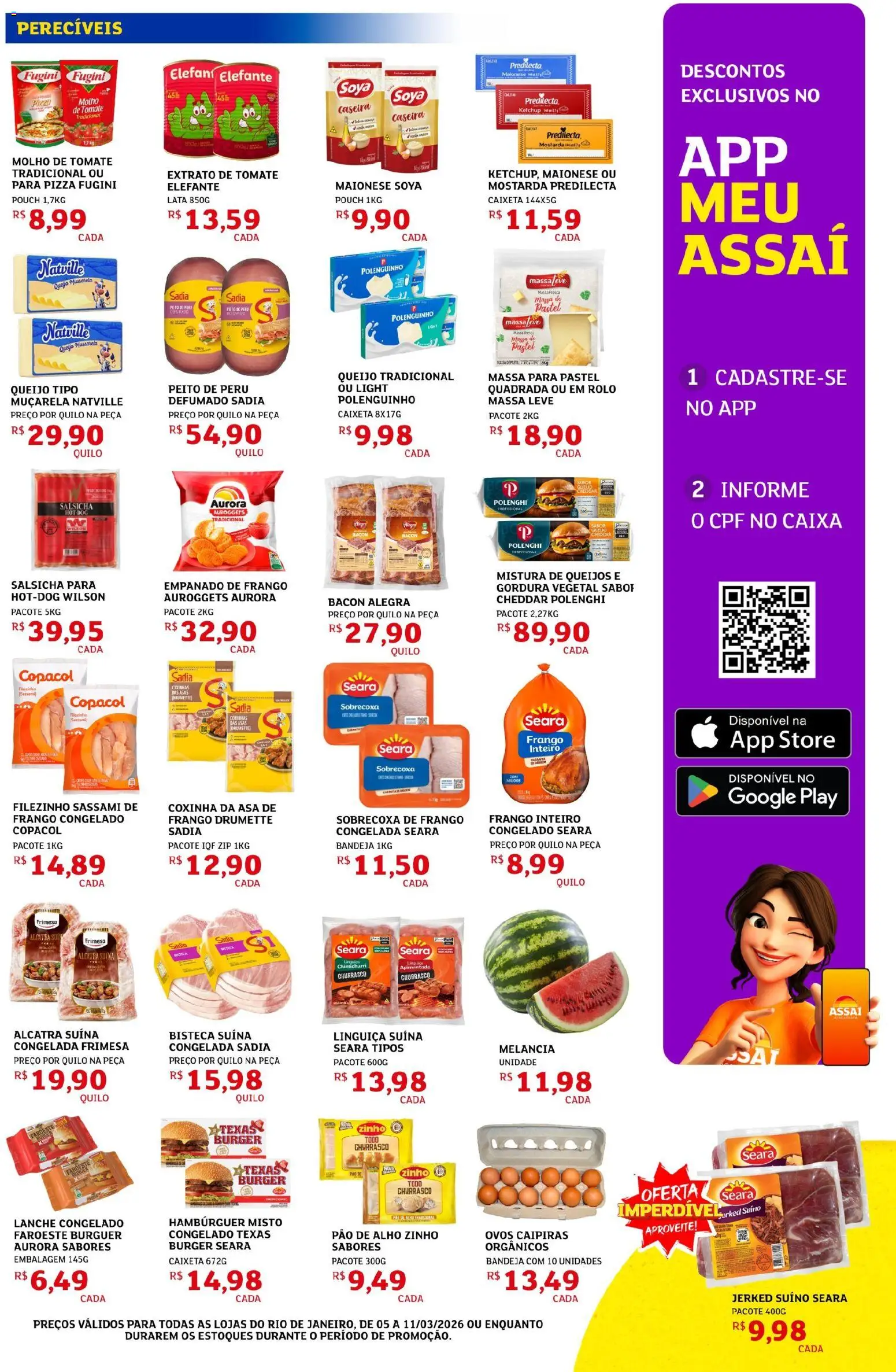 Assaí Atacadista Folheto - válido de 05.03.2026 | Página: 3 | Produtos: Melancia, Peito de peru, Cheddar, Frango