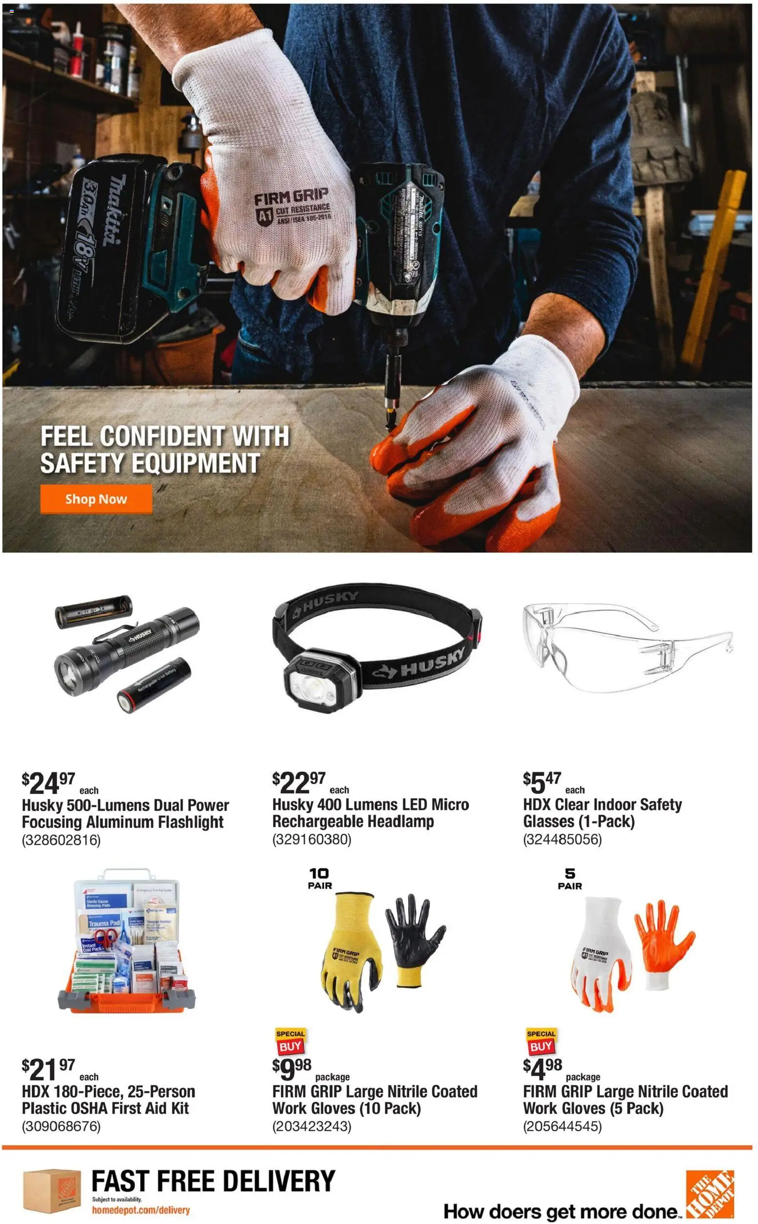 Home Depot Weekly Ad - valid from 19.02.2026 | Page: 9 | Products: Battery, Pads, Gloves, Glasses