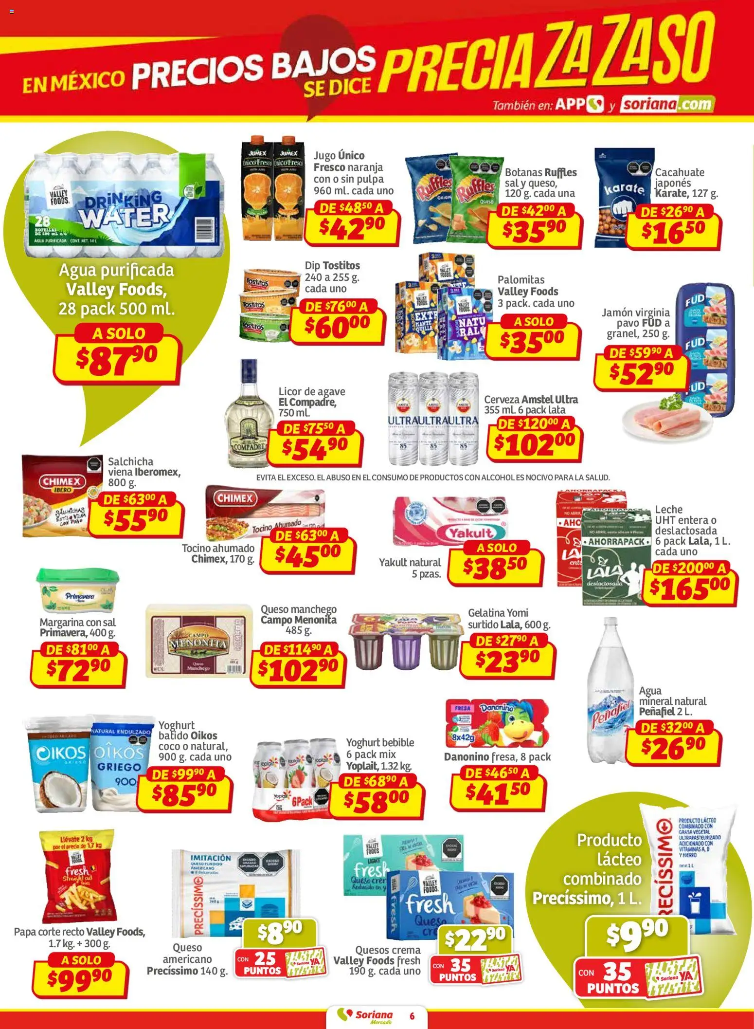 Nuevas ofertas de Soriana válidas en toda la República Mexicana desde el 15.01.2026. ¡Encuentra las mejores ofertas en Soriana - Pesito Valedor Mercado: Ags, Col, Gto, Jal, Mich! | Página: 6 | Productos: Tocino, Salchicha, Queso, Jugo