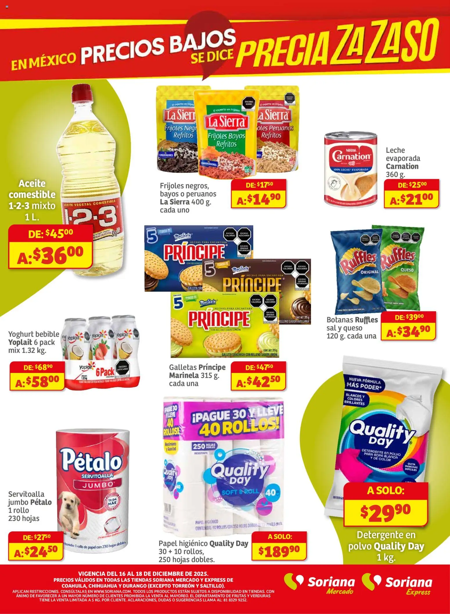 Nuevas ofertas de Soriana válidas en toda la República Mexicana desde el 16.12.2025. ¡Encuentra las mejores ofertas en Soriana - Frescos del Mandado Mercado: Coah, Chih y Dur! | Página: 3 | Productos: Sal, Leche, Papel higiénico, Sierra