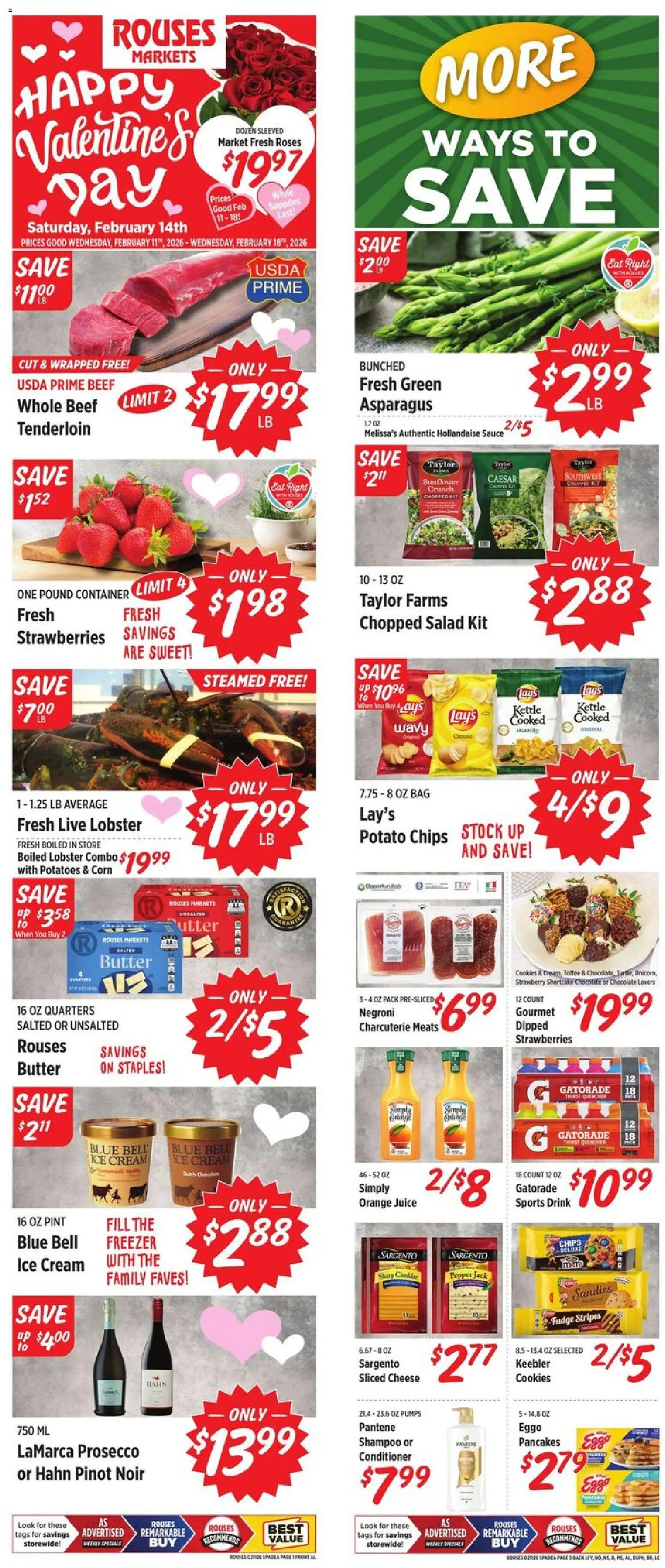Rouses Weekly Ad - AL - valid from 11.02.2026 | Page: 1 | Products: Asparagus, Chocolate, Ice cream, Bag
