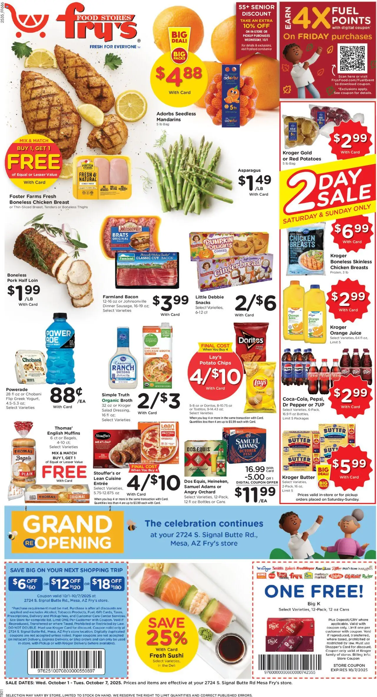 Fry's Food Weekly Ad - valid from 01.10.2025 | Page: 1 | Products: Mandarins, Asparagus, Pepper, Bag