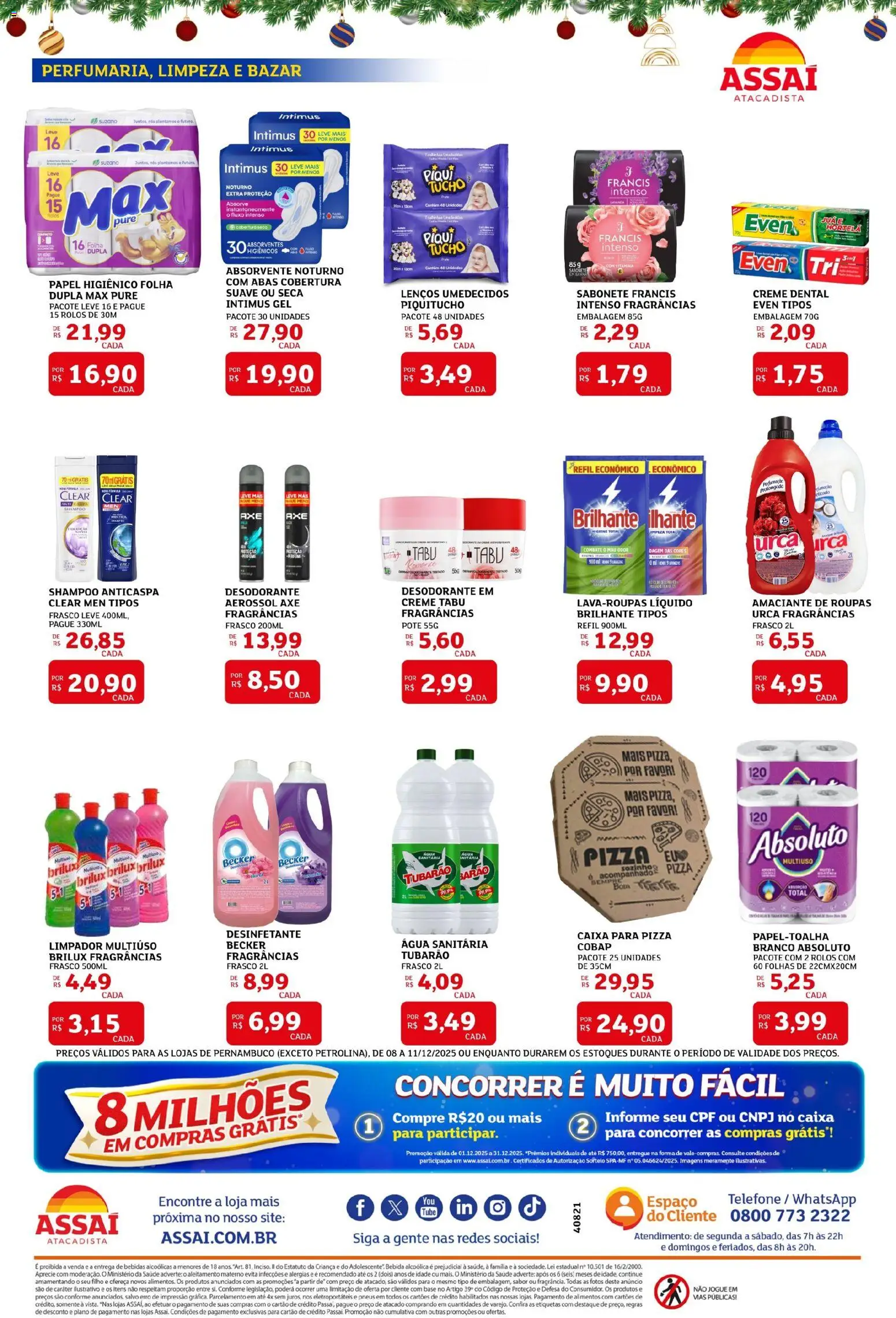 Assaí Atacadista Folheto - válido de 08.12.2025 | Página: 4 | Produtos: Limpador multiuso, Roupas, Bebida, Papel higiênico