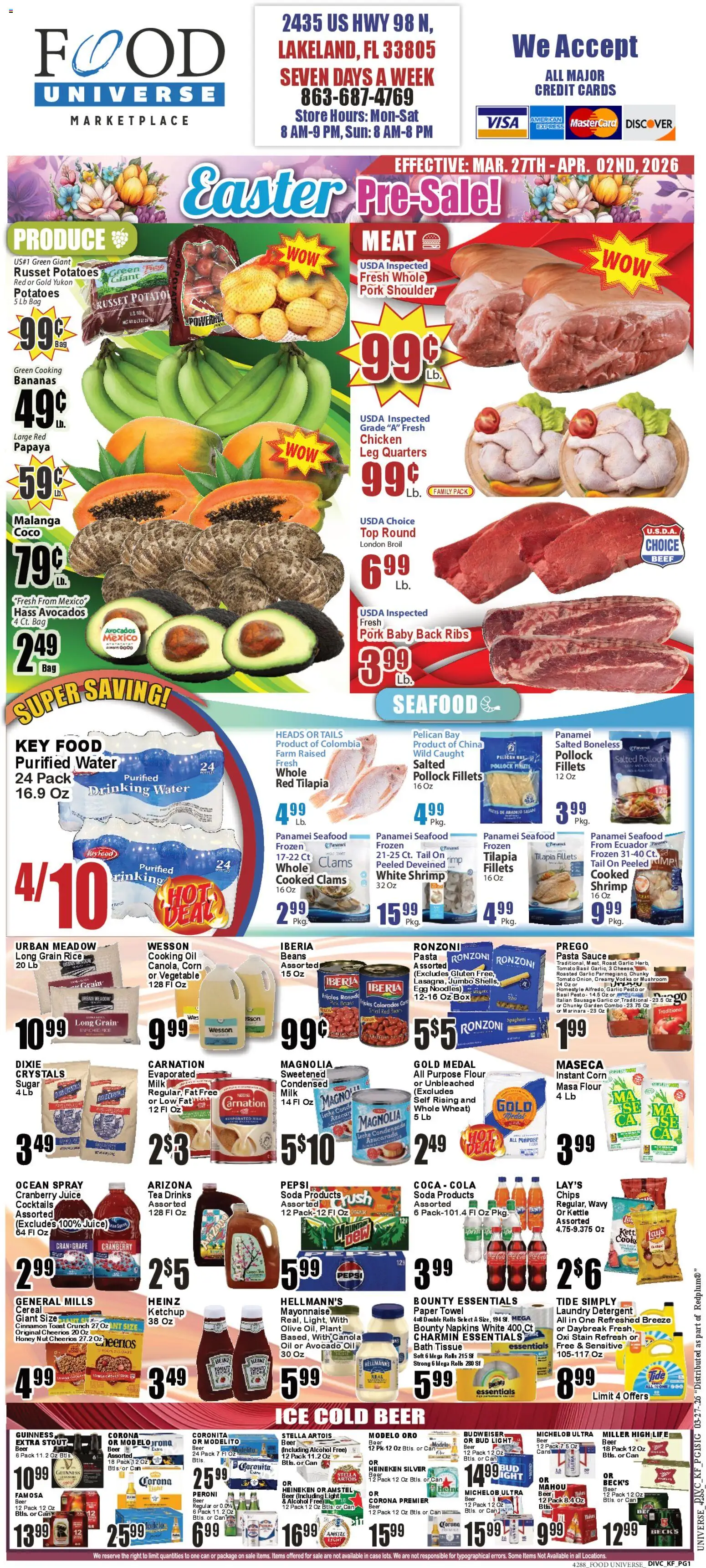 Food Universe Weekly Ad - valid from 27.03.2026 | Page: 1 | Products: Milk, Oil, Juice, Rice