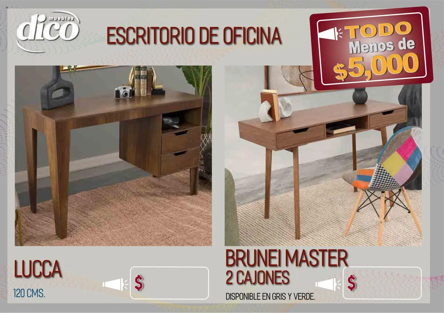 Nuevas ofertas de Muebles Dico válidas en toda la República Mexicana desde el 09.04.2026. ¡Encuentra las mejores ofertas en Muebles Dico catálogo Todo menos de 5000 Pacifico! | Página: 60 | Productos: Escritorio
