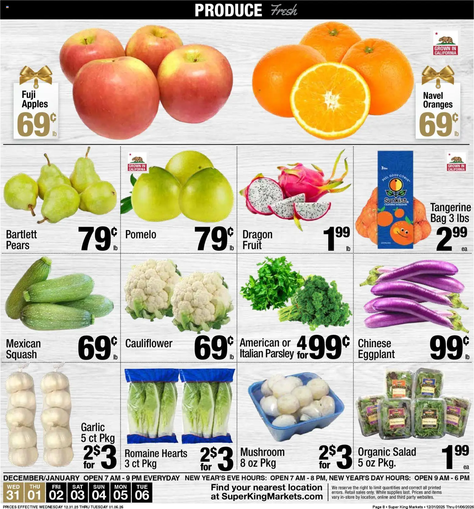 Super King - Weekly Ad - valid from 01.01.2026 | Page: 8 | Products: Romaine, Apples, Cauliflower, Bag