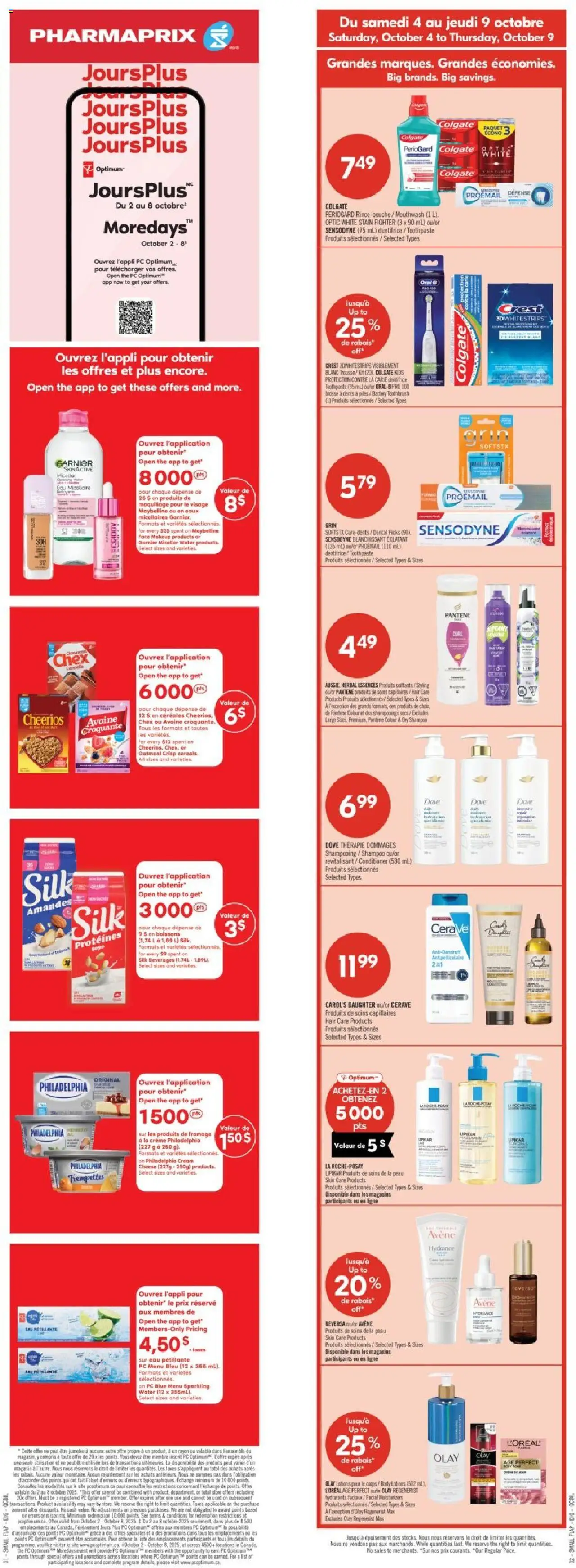Pharmaprix flyer valid from 04.10.2025 | Page: 1 | Products: Conditioner, Micellar water, Battery, Cheese