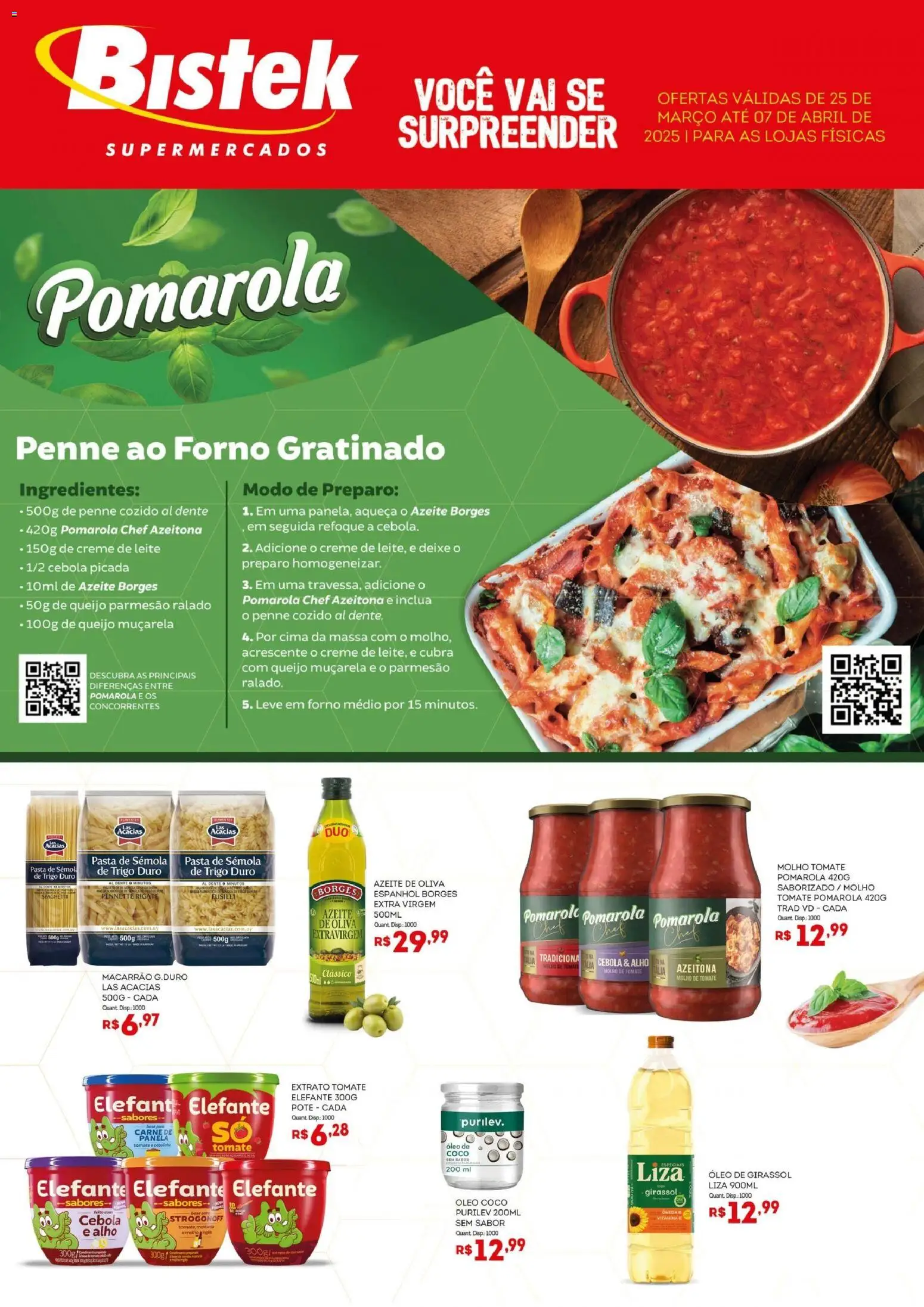 Bistek Supermercados Folheto - válido de 25.03.2026 | Página: 1 | Produtos: Forno, Massa, Queijo parmesão, Vitamina c