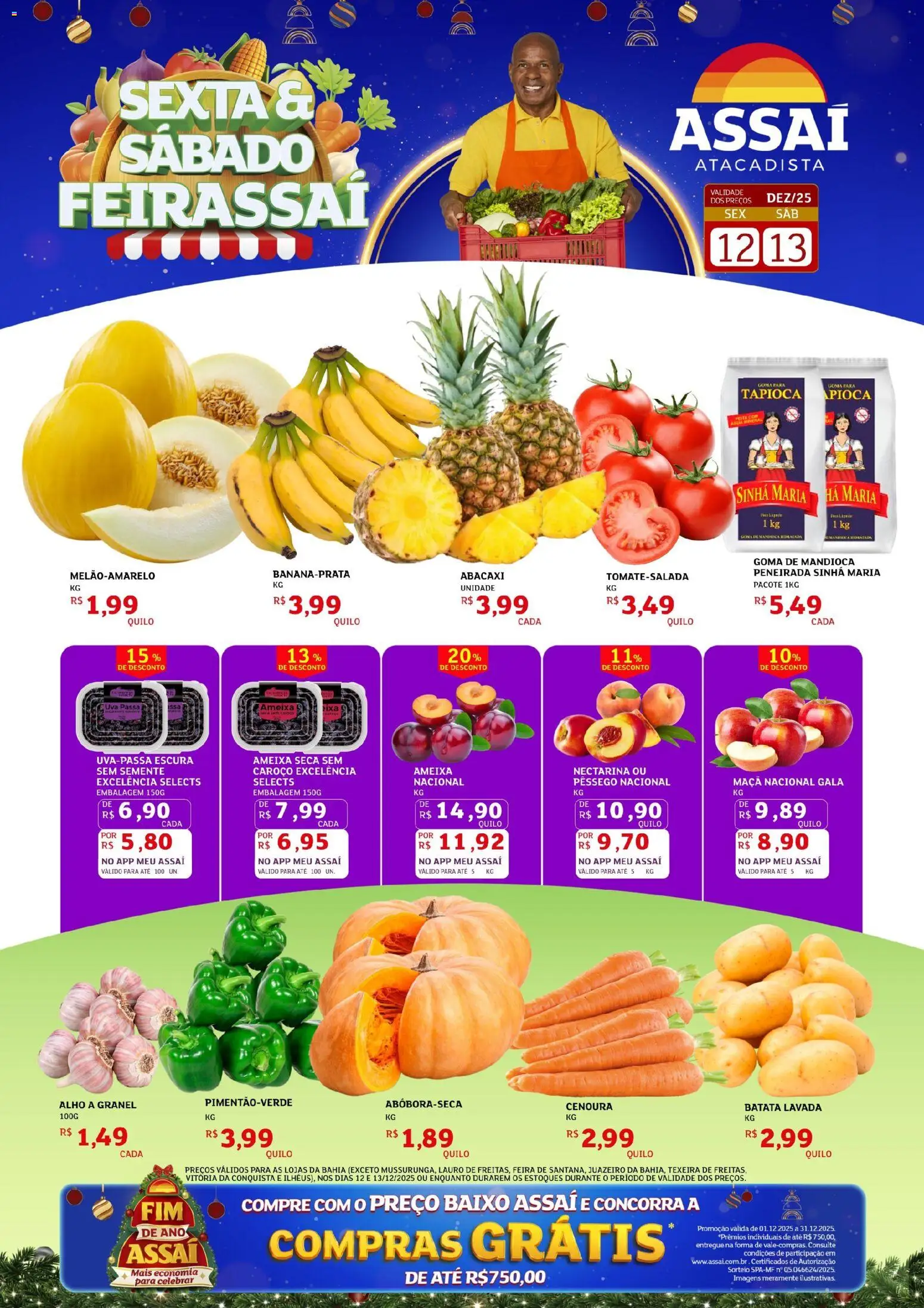 Assaí Atacadista Folheto - válido de 12.12.2025 | Página: 1 | Produtos: Alho, Mandioca, Tapioca, Água mineral