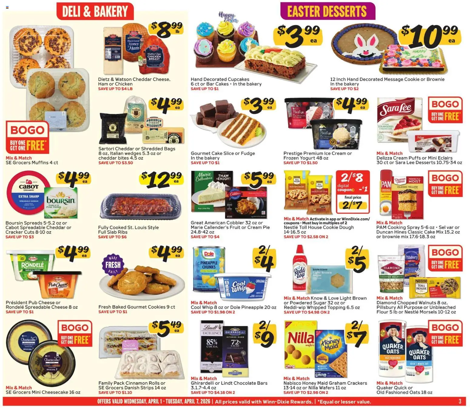 Winn Dixie Weekly Ad - valid from 01.04.2026 | Page: 3 | Products: Bakery, Ham, Pineapple, Cheesecake