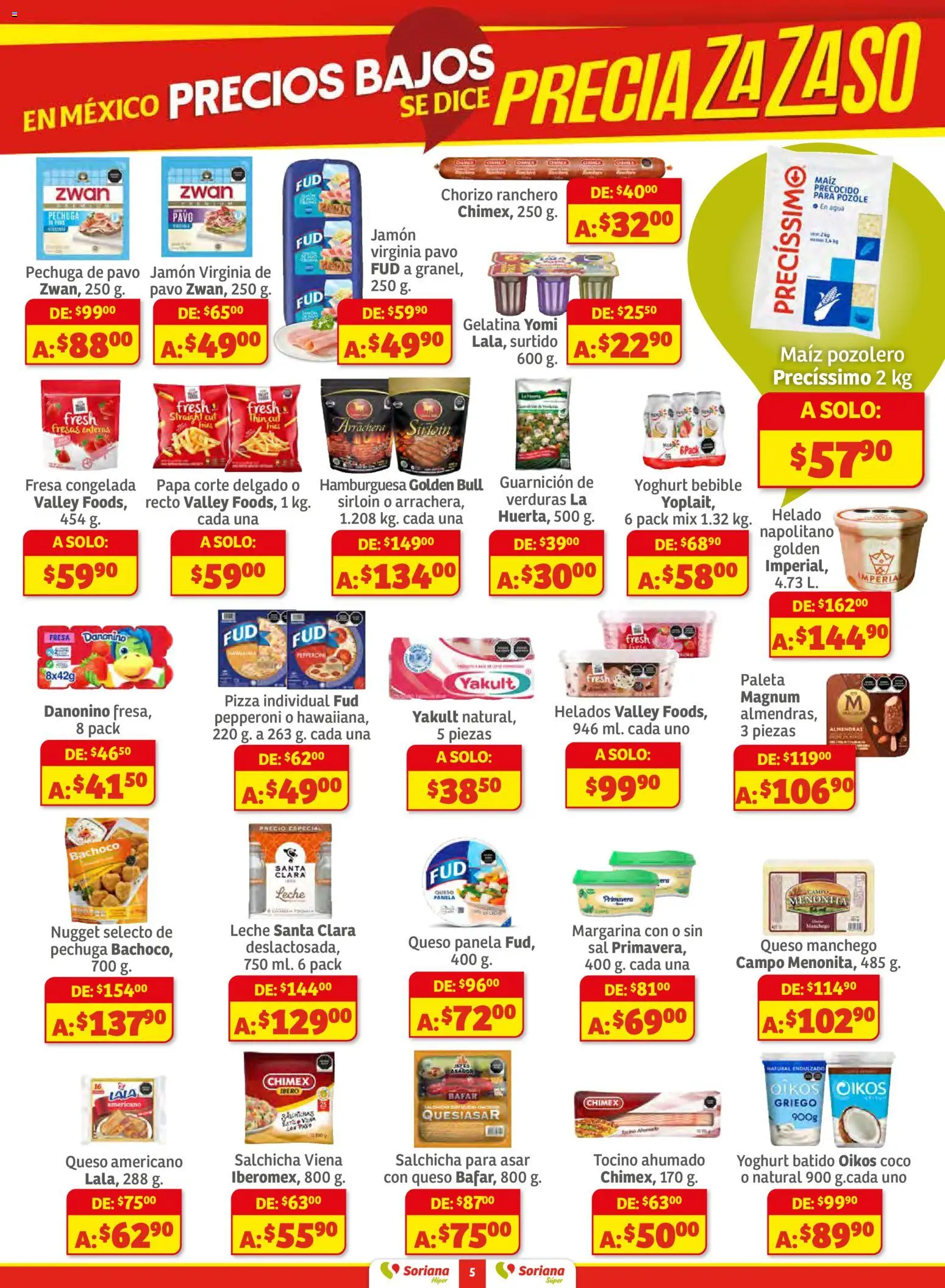 Nuevas ofertas de Soriana válidas en toda la República Mexicana desde el 11.12.2025. ¡Encuentra las mejores ofertas en Soriana - Preciazazaso Híper: Camp, Chia, Oax, Q. Roo, Tab, Yuc! | Página: 5 | Productos: Fresa, Papa, Chorizo, Helado