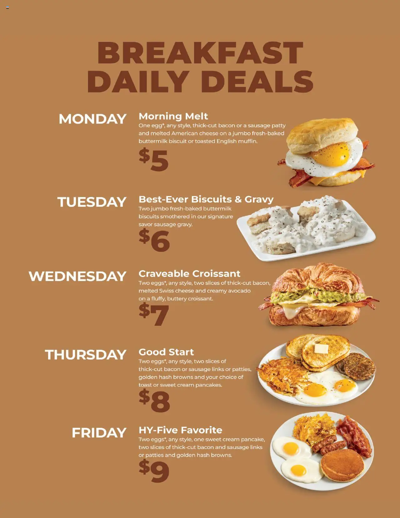 HyVee Breakfast Daily Deals - valid from 11.08.2025 | Page: 1 | Products: Cheese, Eggs, Cream, Sausage