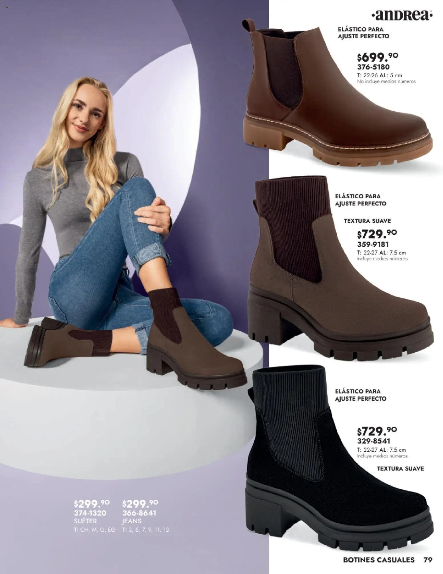 Nuevas ofertas de Andrea válidas en toda la República Mexicana desde el 24.08.2025. ¡Encuentra las mejores ofertas en Andrea - Catálogo Calzado Dama! | Página: 79 | Productos: Suéter, Botines