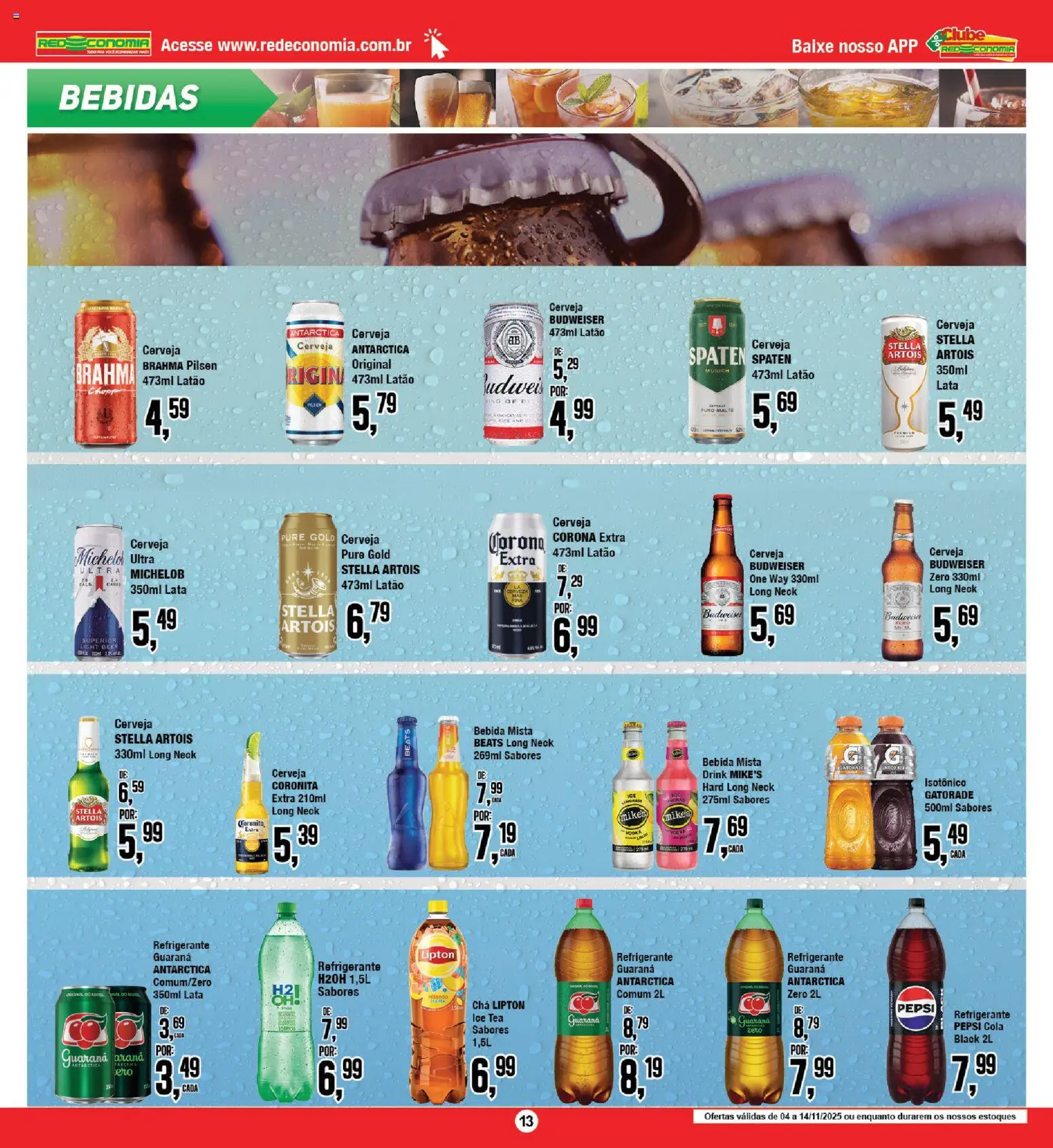RedEconomia Folheto - válido de 14.11.2025 | Página: 13 | Produtos: Guaraná, Gatorade, Cerveja, Isotônico