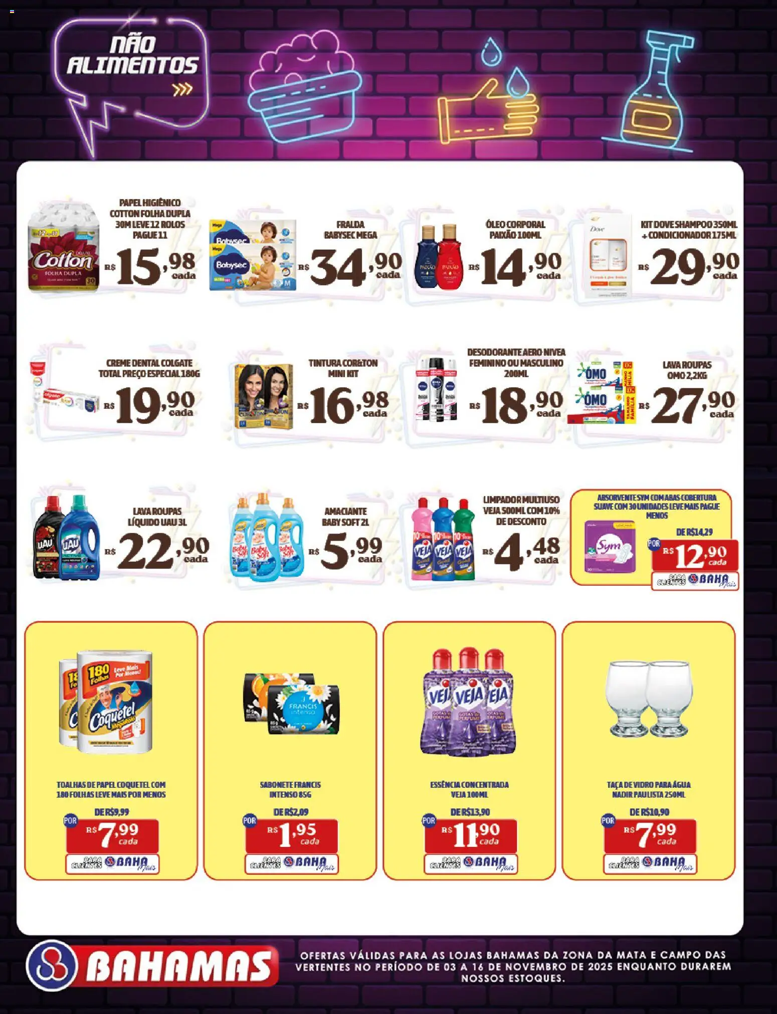 Bahamas Supermercados Folheto - válido de 03.11.2025 | Página: 10 | Produtos: Shampoo, Roupas, Dove, Amaciante