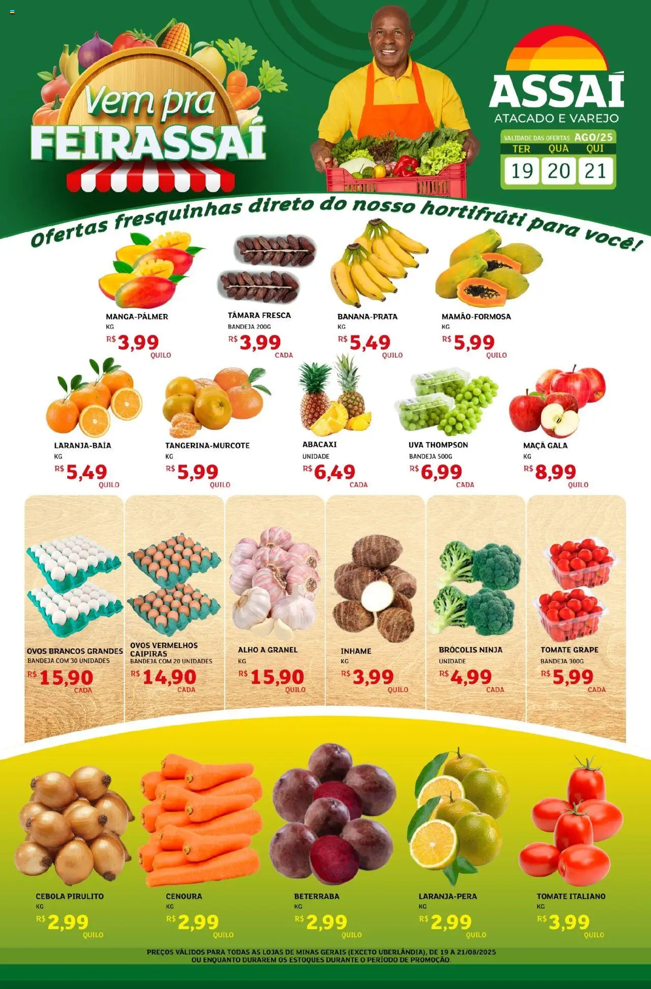 Assaí Atacadista Folheto - válido de 19.08.2025 | Página: 1 | Produtos: Cebola, Inhame, Bandeja, Brócolis