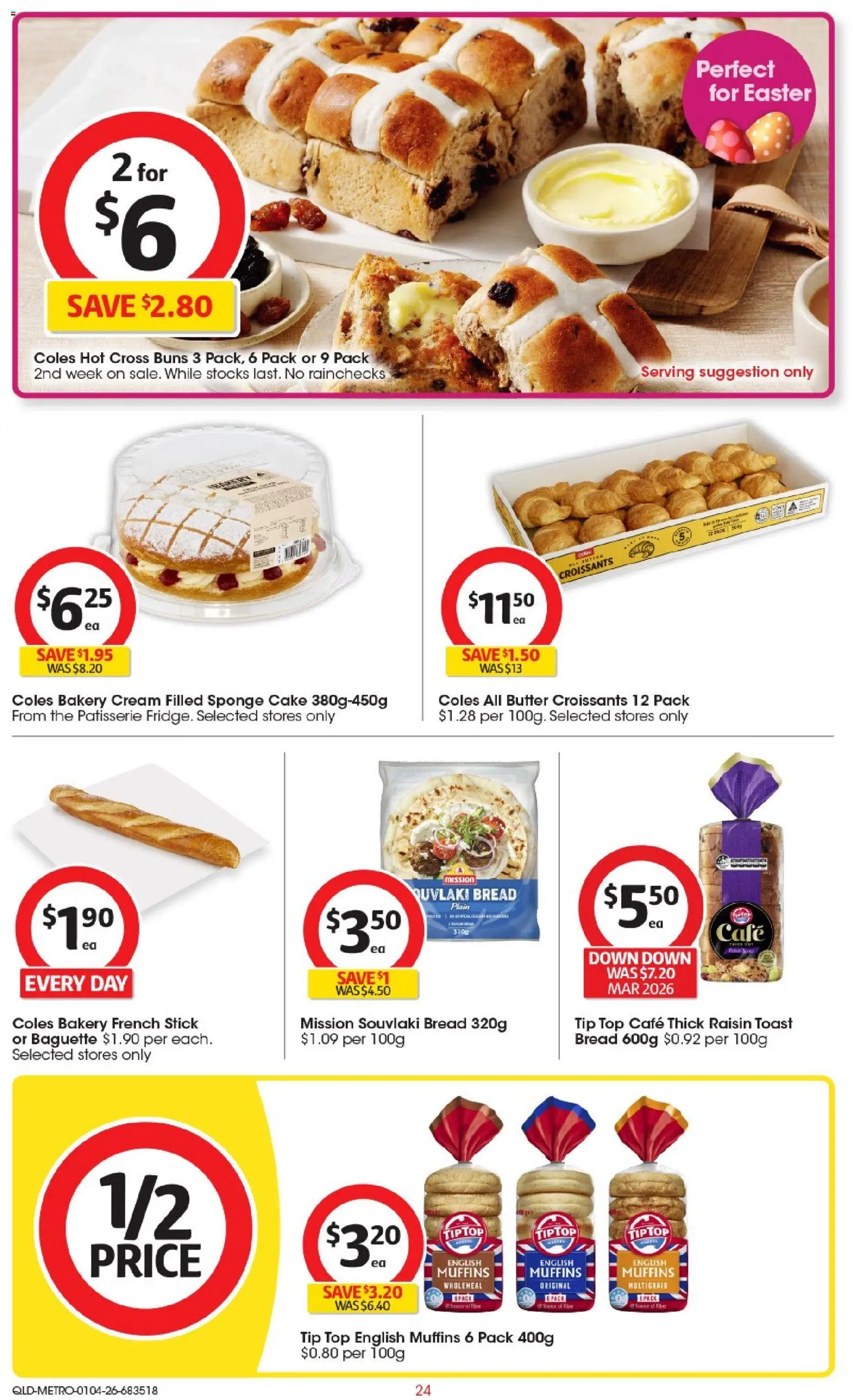 Coles catalogue - valid from 01.04.2026 | Page: 24 | Products: Bread, Muffins, Cream, Bakery