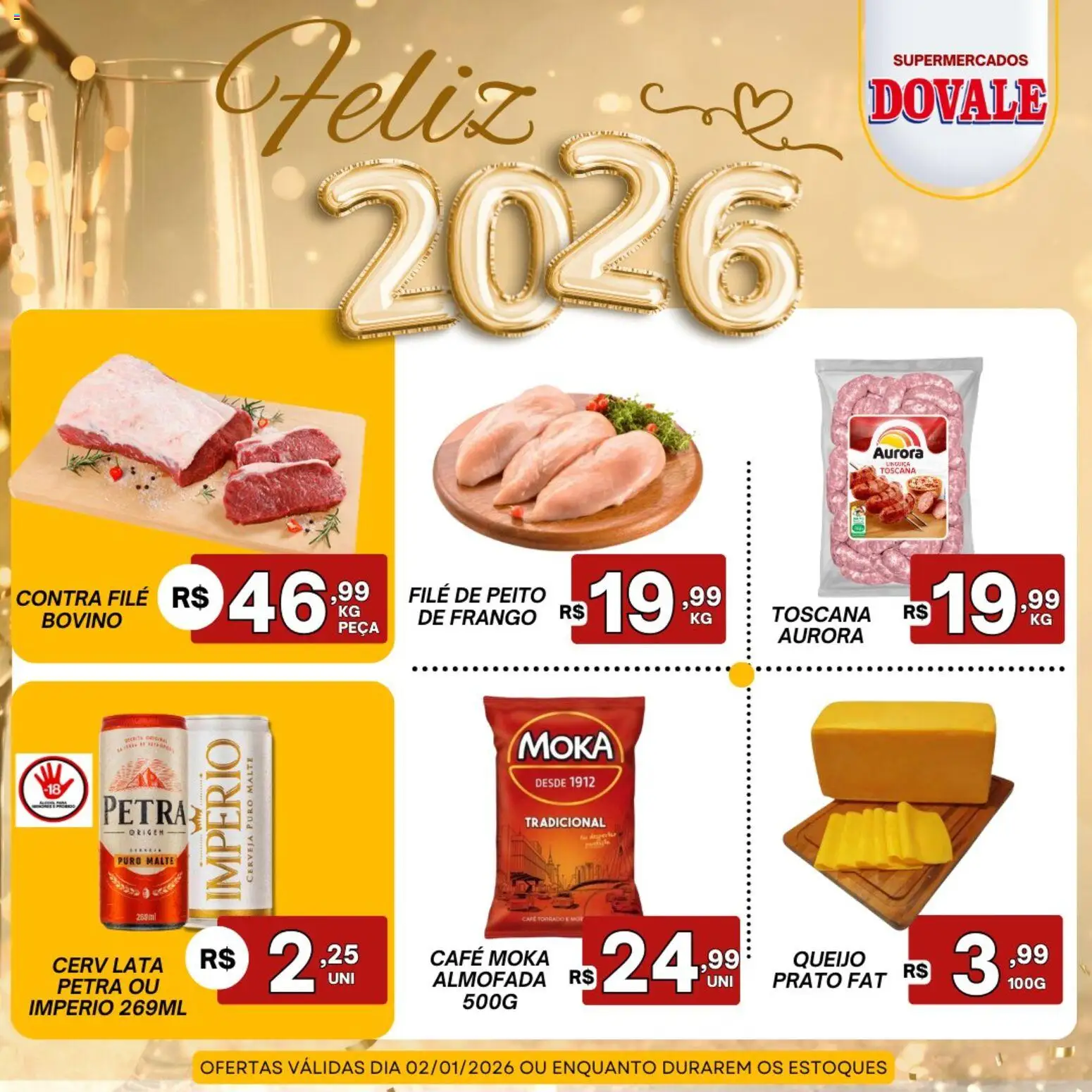 Dovale Folheto - válido de 02.01.2026 | Página: 1 | Produtos: Queijo, Café, Cerveja, Império 269ml