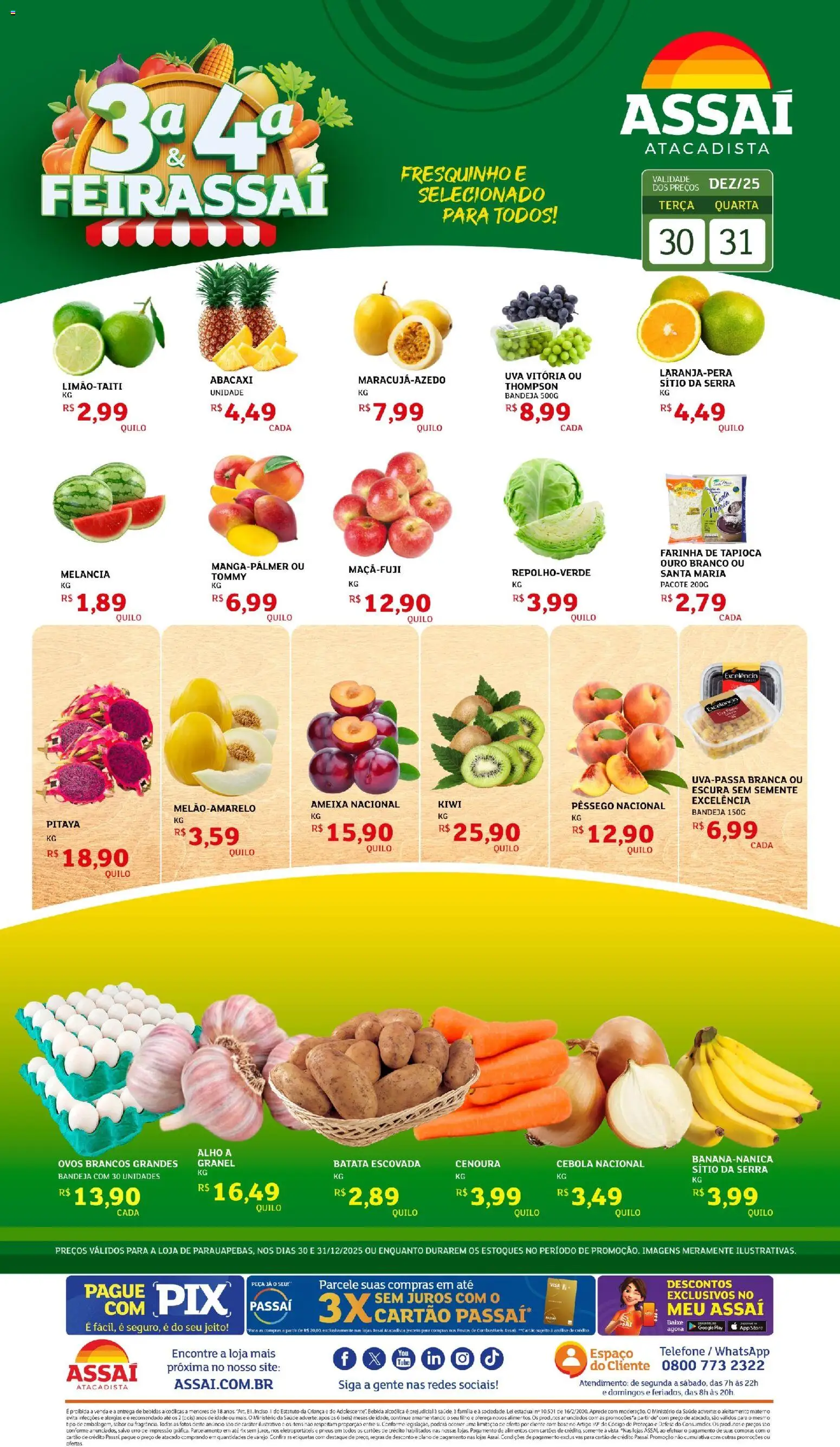 Assaí Atacadista Folheto - válido de 30.12.2025 | Página: 1 | Produtos: Melancia, Tapioca, Batata, Telefone