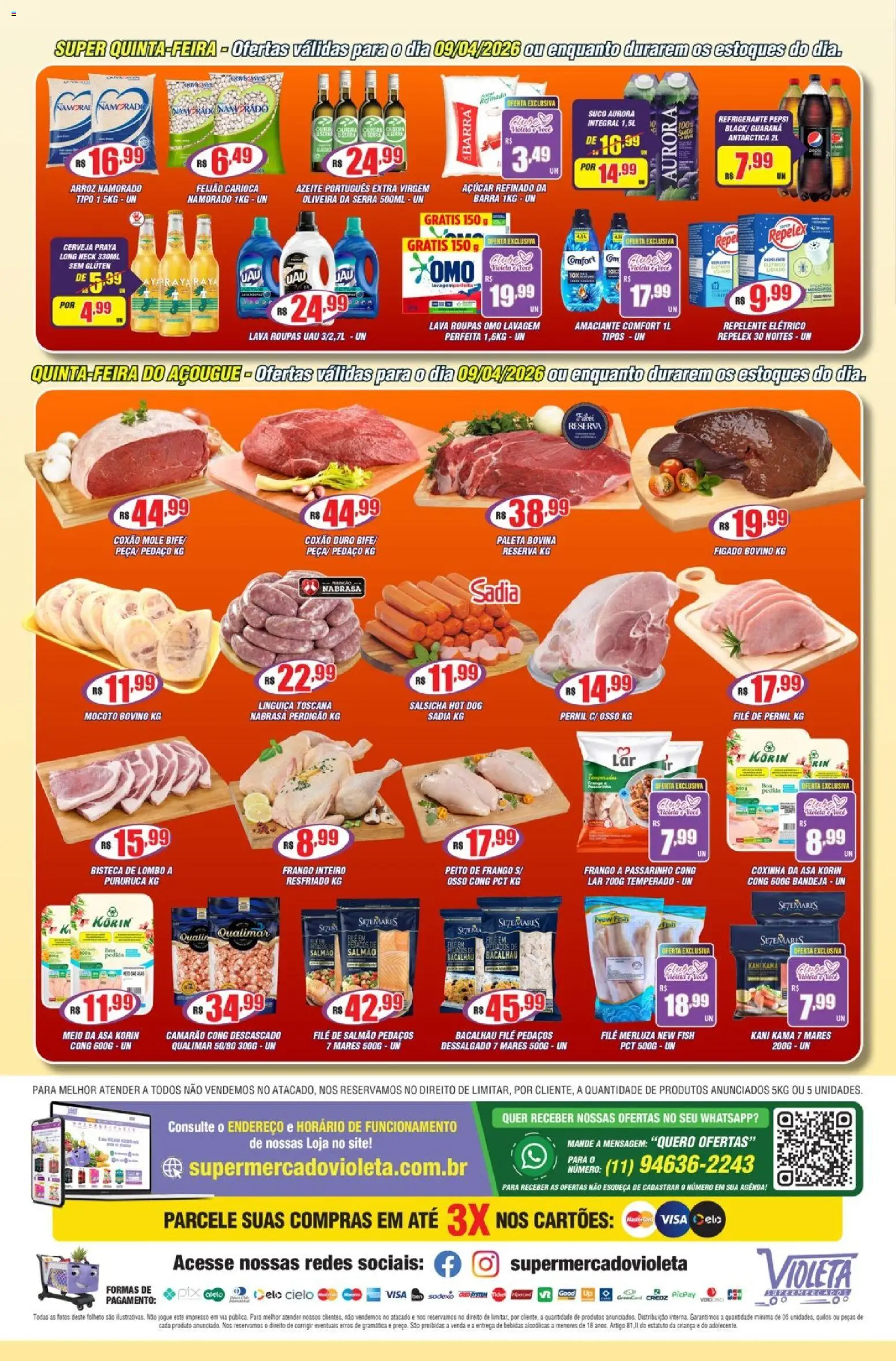Violeta Supermercados Folheto - válido de 07.04.2026 | Página: 4 | Produtos: Guaraná, Salsicha, Pernil, Azeite