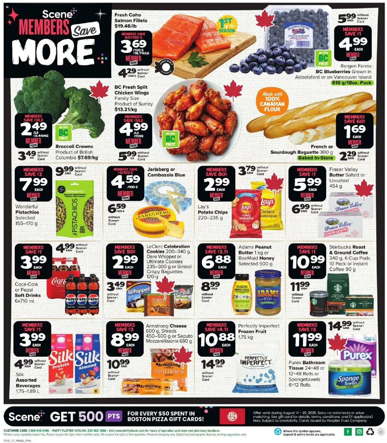 Thrifty Foods flyer valid from 14.08.2025 | Page: 3 | Products: Chips, Sponge, Cheese, Chicken