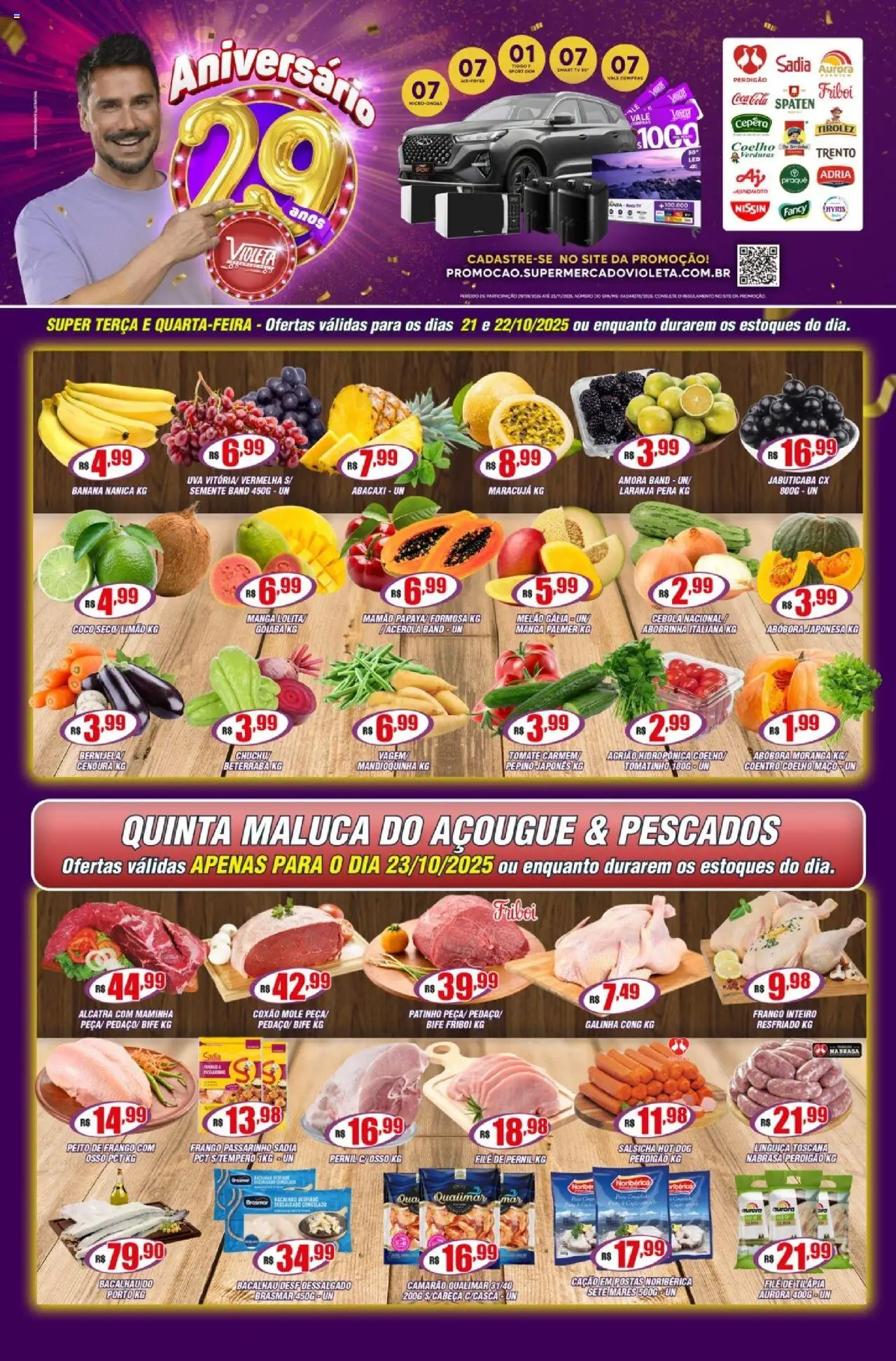 Violeta Supermercados Folheto - válido de 21.10.2025 | Página: 1 | Produtos: Abóbora, Mandioquinha, Mamão, Frango